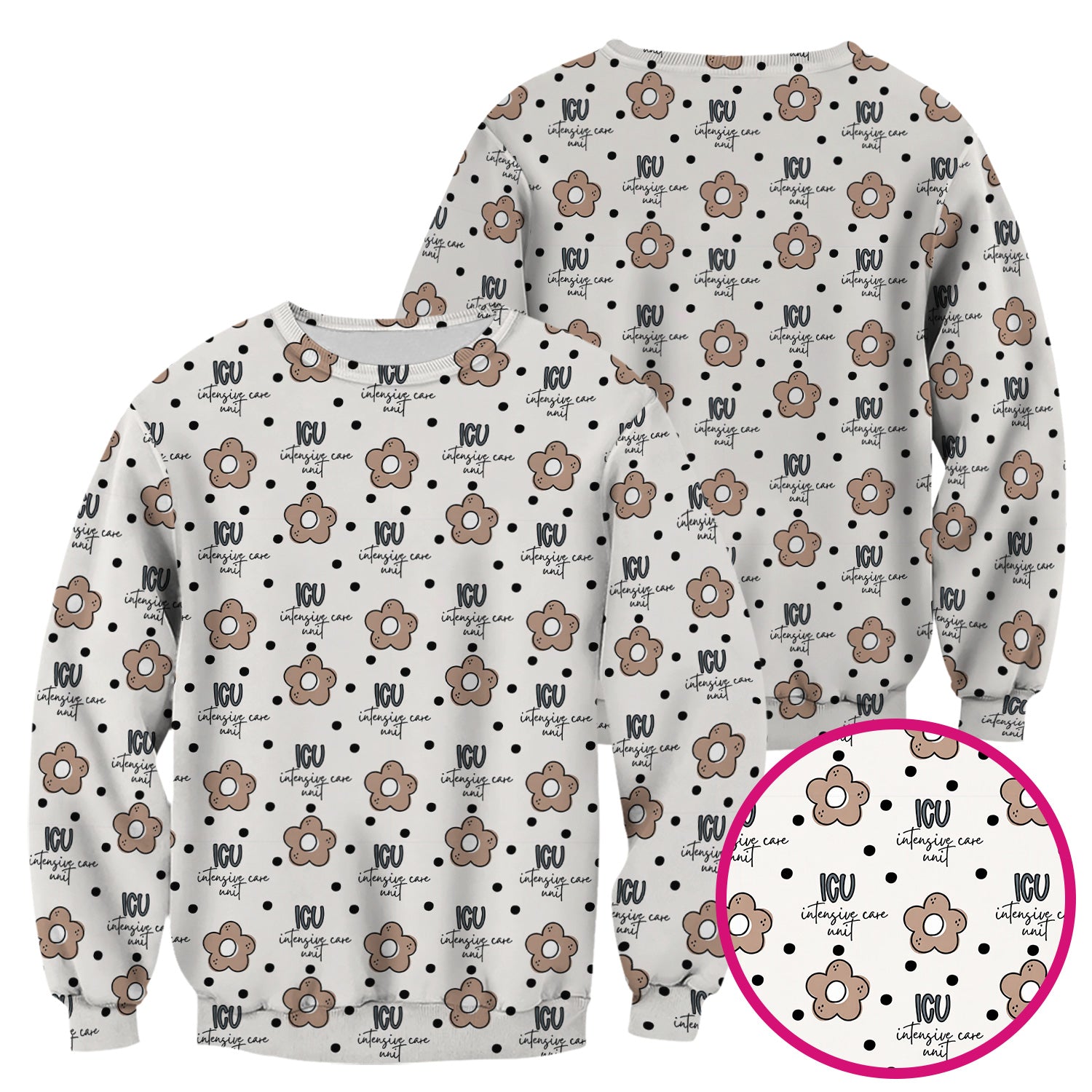 Cute ICU Nurse Flower Polka Dot Pattern Scrub Top, Comfortable Scrubs for Nurses
