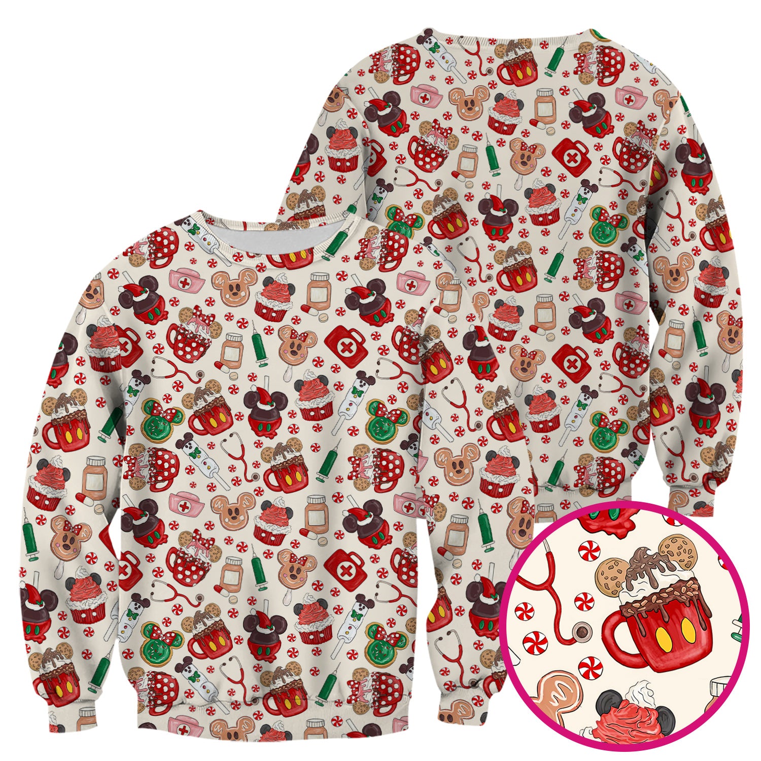 Christmas Scrub Top for Nurses - Cute Gingerbread Cupcake Candy Medical Shirt - Xmas Holiday Uniform for Women RN CNA LPN