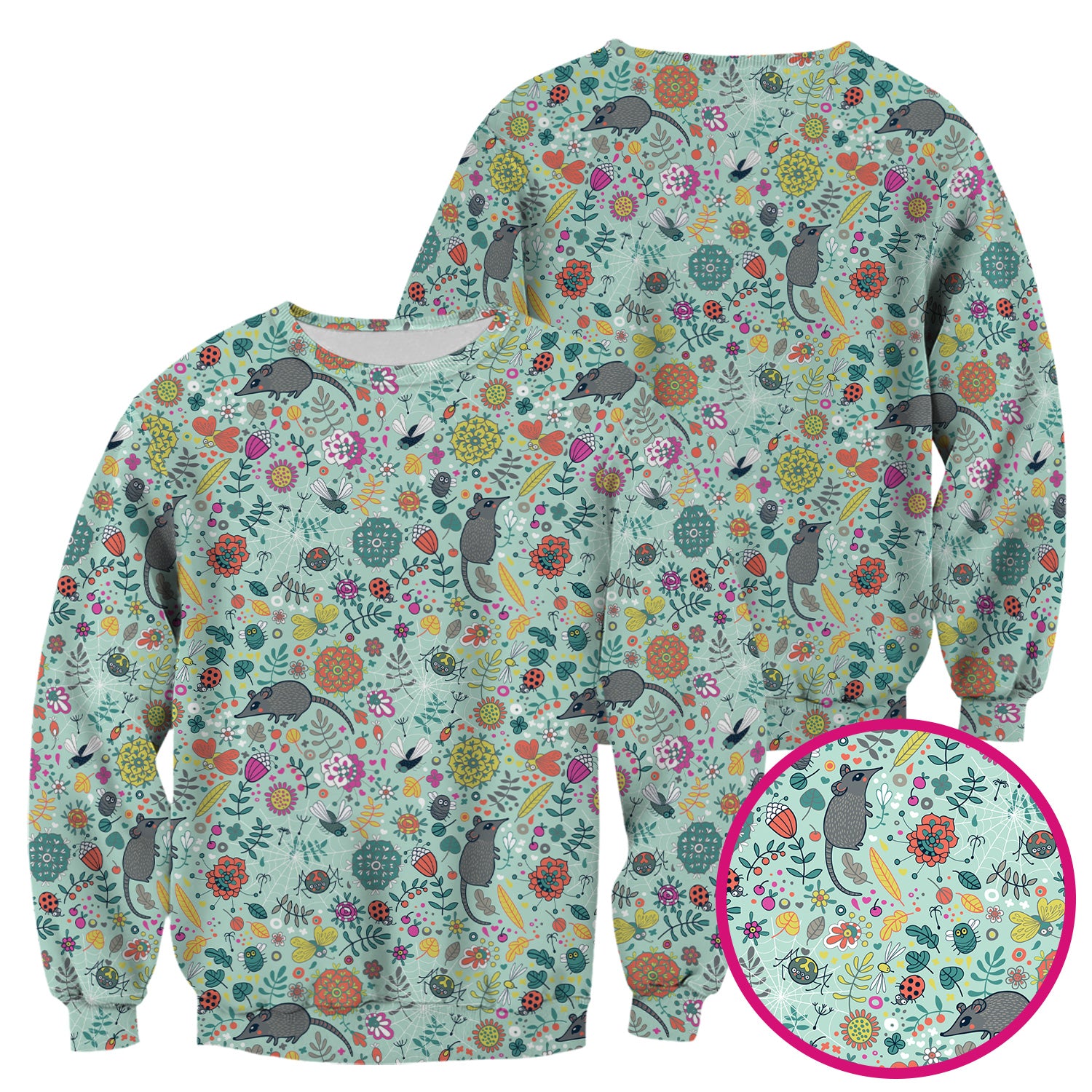 Woodland Mouse Floral Pattern Scrub Top, Comfortable Scrubs for Nurses