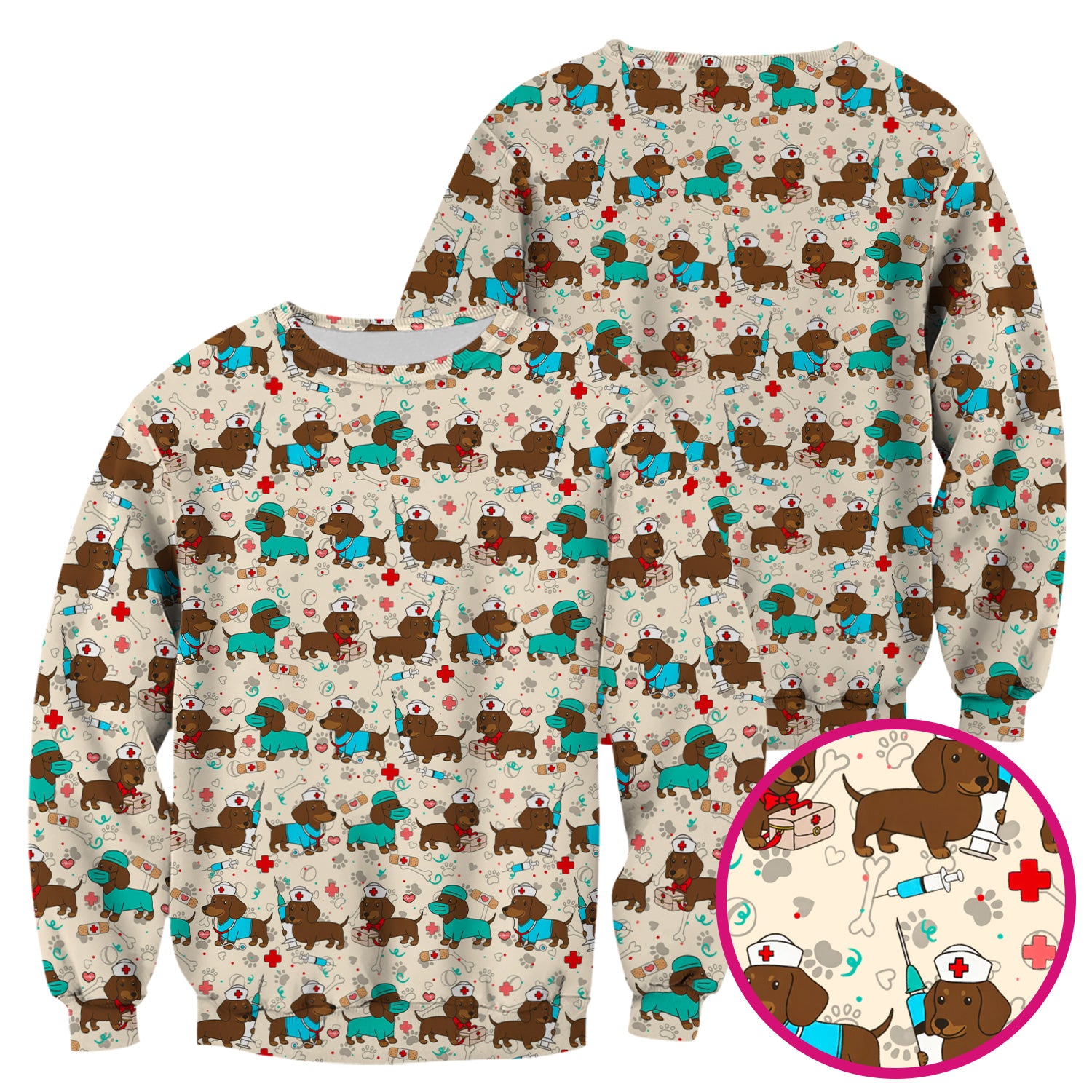 Cute Wiener Dog Dachshund Nurse Scrub Top, Funny Dachshund Dog Scrubs Shirt, Breathable Fabrics Nursing Uniform