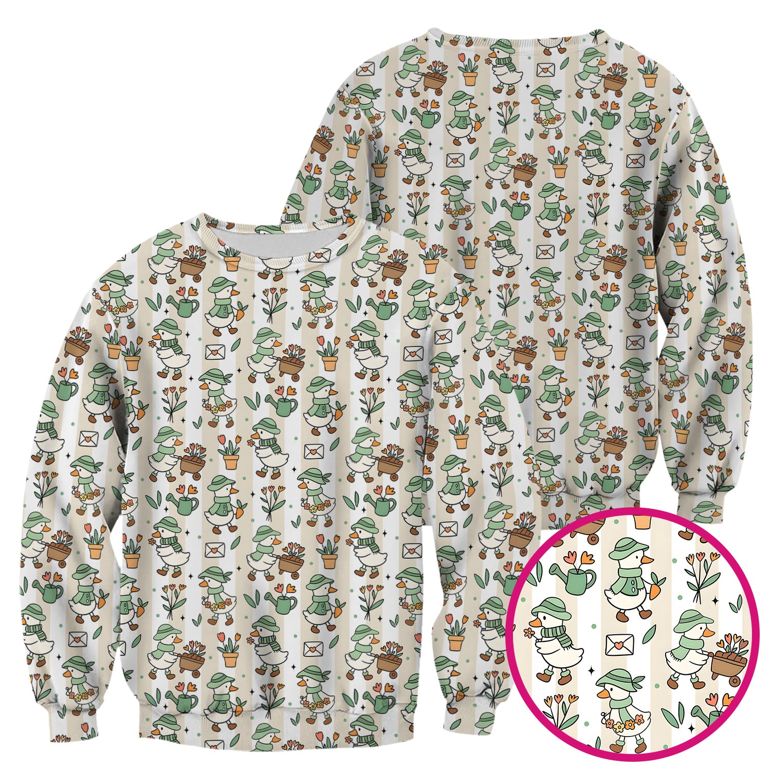 Cute Gardening Duck Floral Pattern Scrub Top, Comfortable Scrubs for Nurses