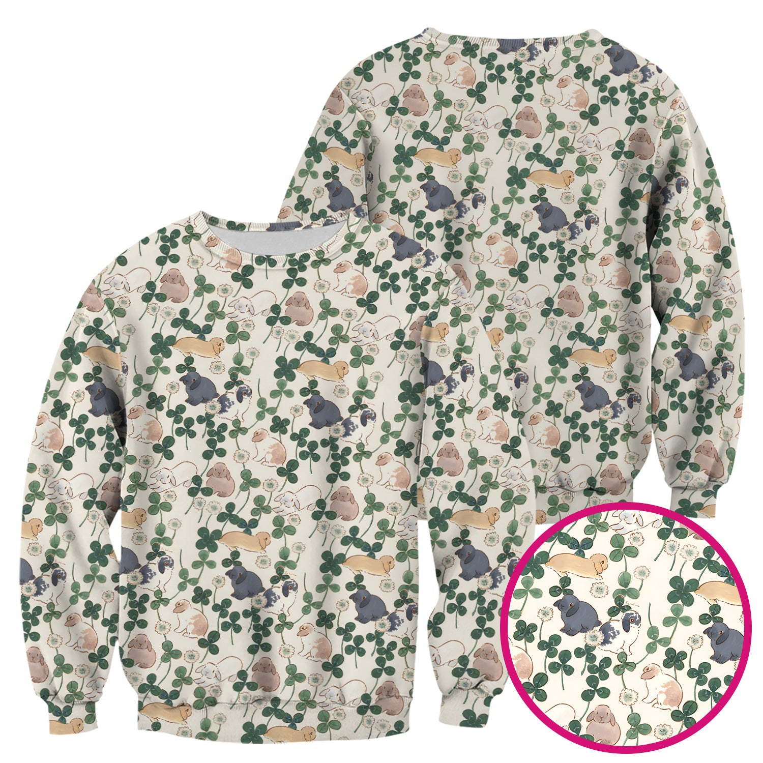 Cute Bunny Clover Garden Meadow Pattern Nurse Scrub Top, Comfortable Scrubs for Nurses