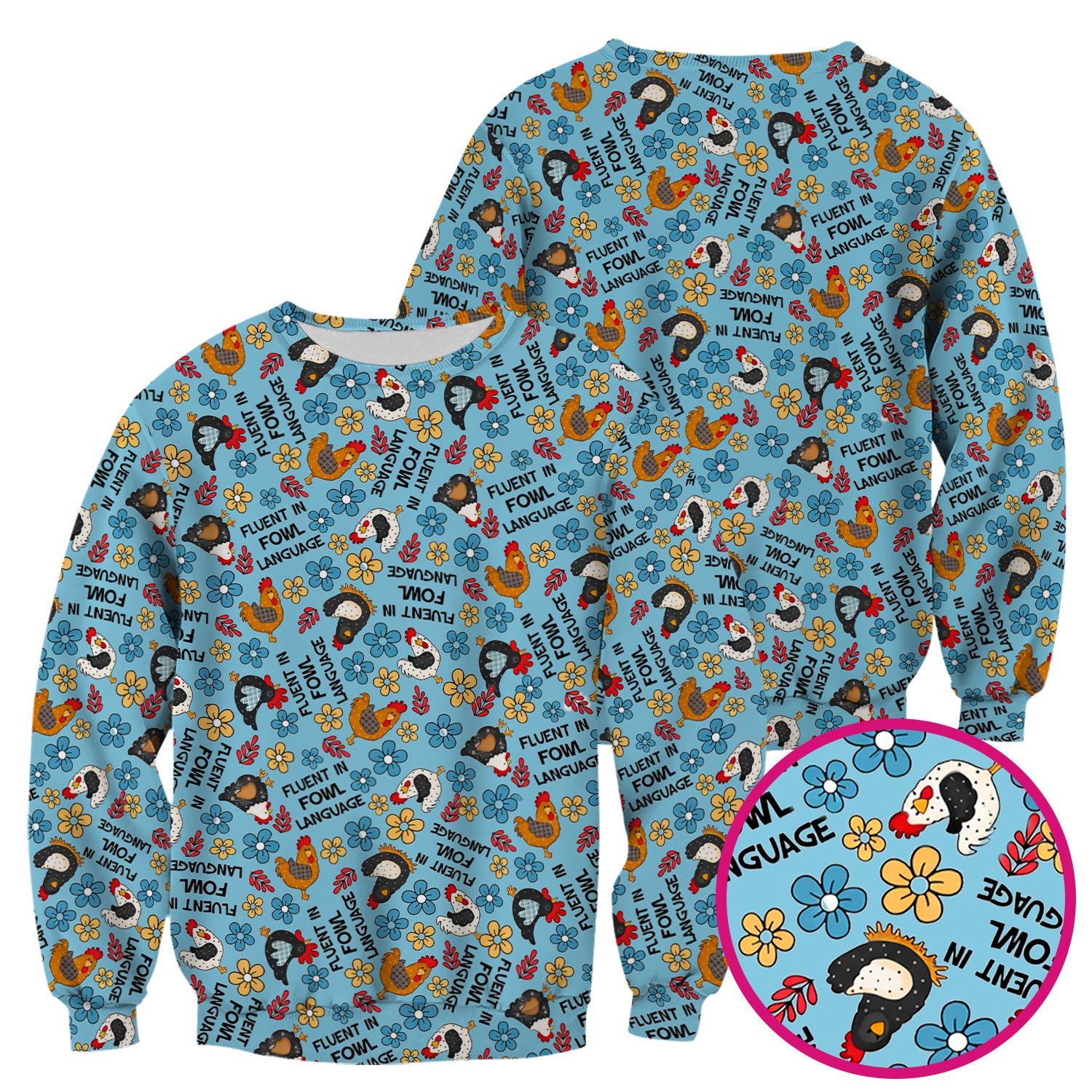 Funny Chicken Fluent in Fowl Language Pattern Scrub Top, Comfortable Scrubs for Nurses