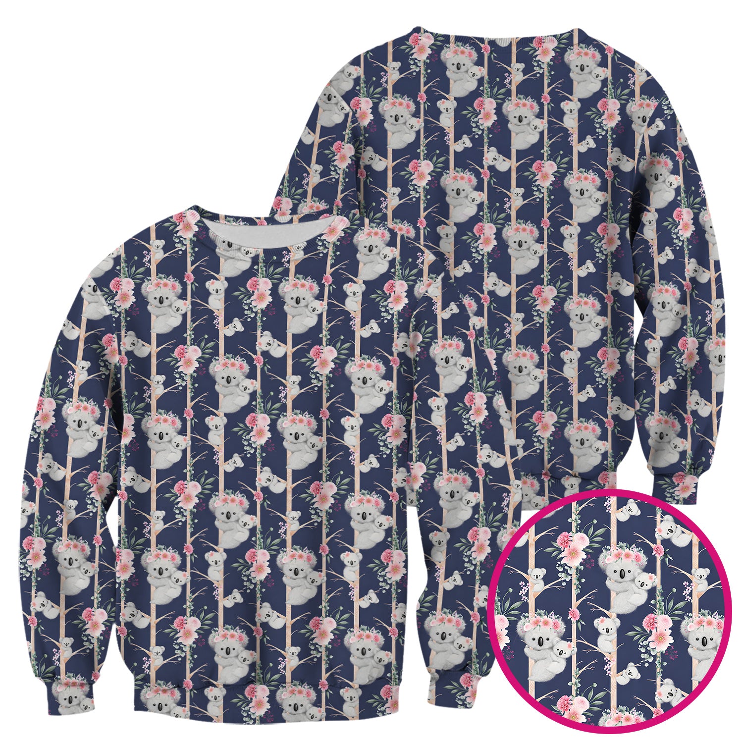 Cute Koala Climbing Tree Blossom Pattern Nurse Scrub Top, Breathable Fabrics Nursing Uniform