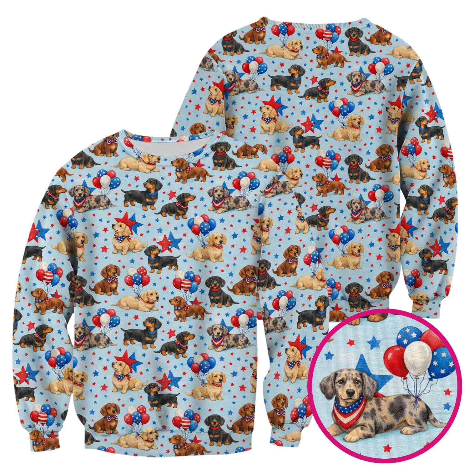 Cute Patriotic Dachshund Balloon Star Pattern Scrub Top, Comfortable Scrubs For Nurses