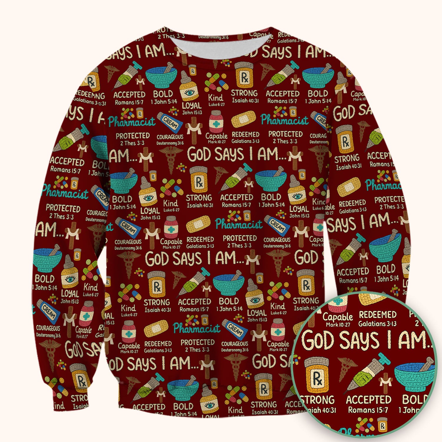 God Says I Am Pharmacist Scrub Top - Christian Pharmacy Scrubs for Women - Faith Inspired Medical Uniform - Bible Verse Nurse Shirt