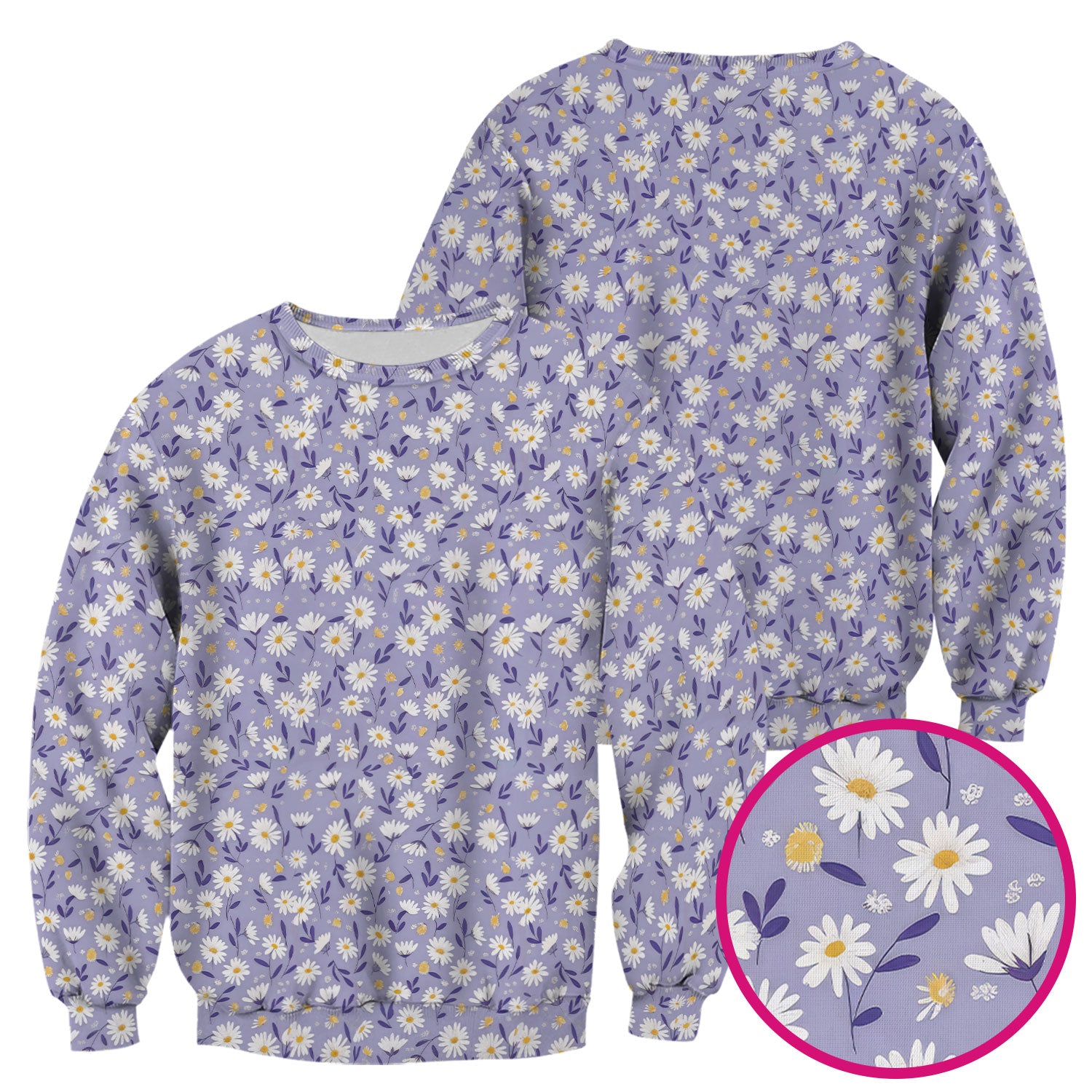Cute Purple Daisy Botanical Print Scrub Top, Comfortable Scrubs For Nurses