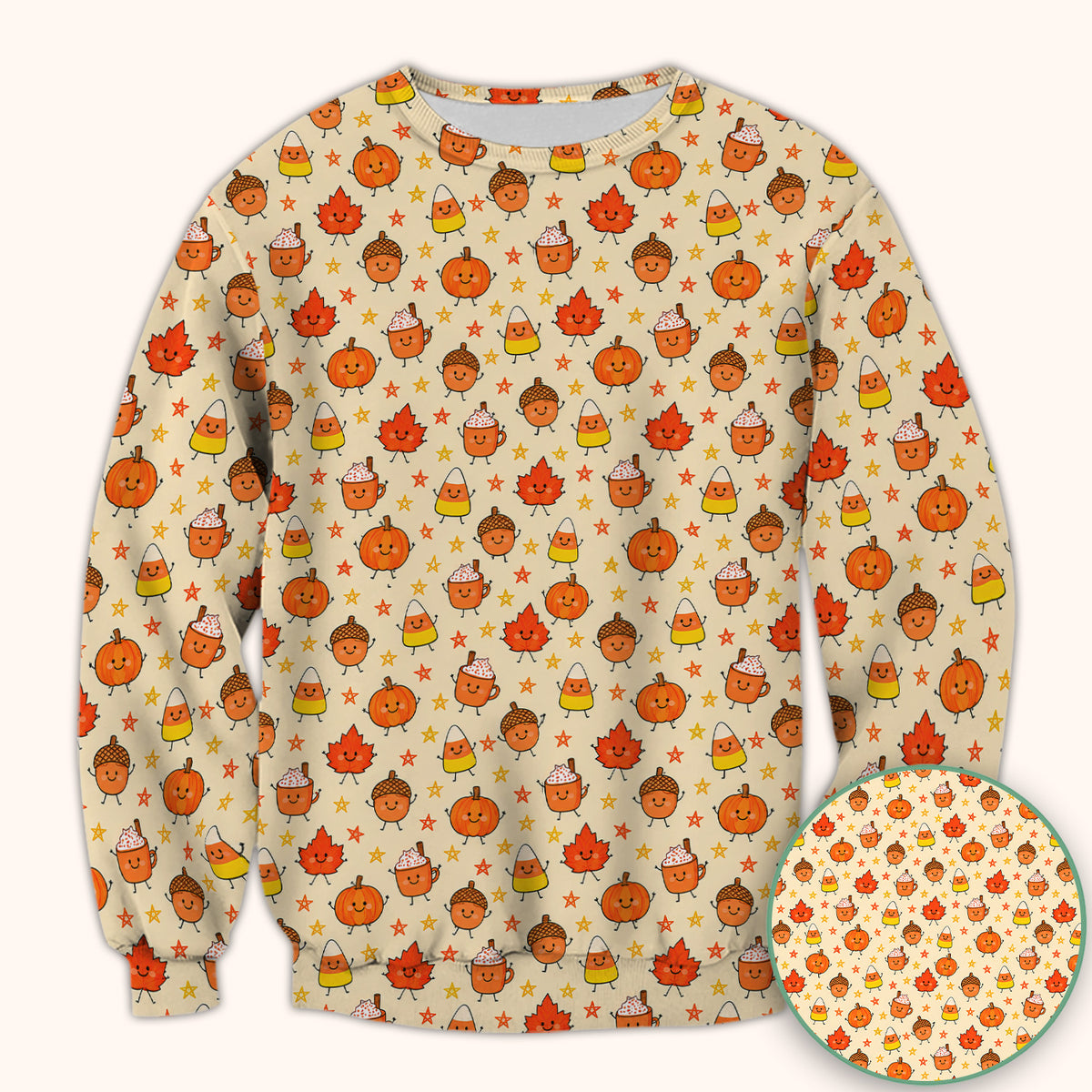 Cute Fall Pumpkin Spice Doodles Scrub Top, Comfortable Scrubs for Nurses