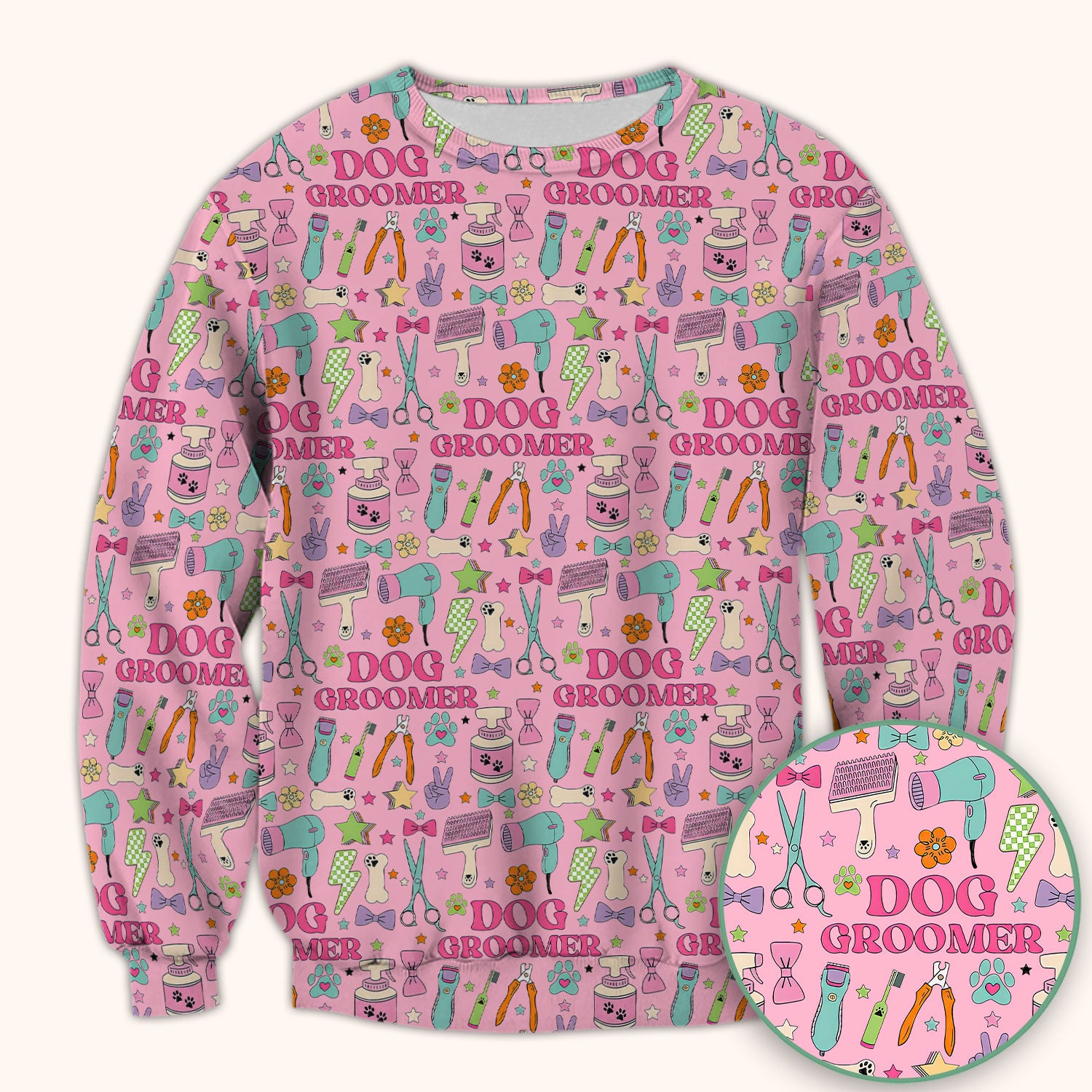 Dog Groomer Tools Pattern Nursing Scrub Top, Comfortable Scrubs for Nurses