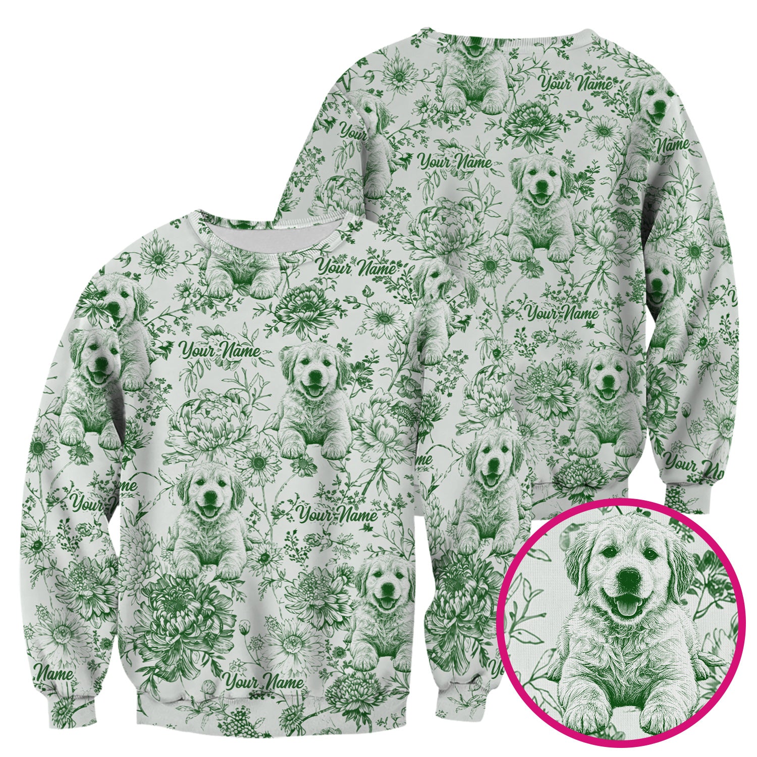 Personalized Custom Pet Photo Name Floral Pattern Scrub Top, Breathable Fabrics Nursing Uniform