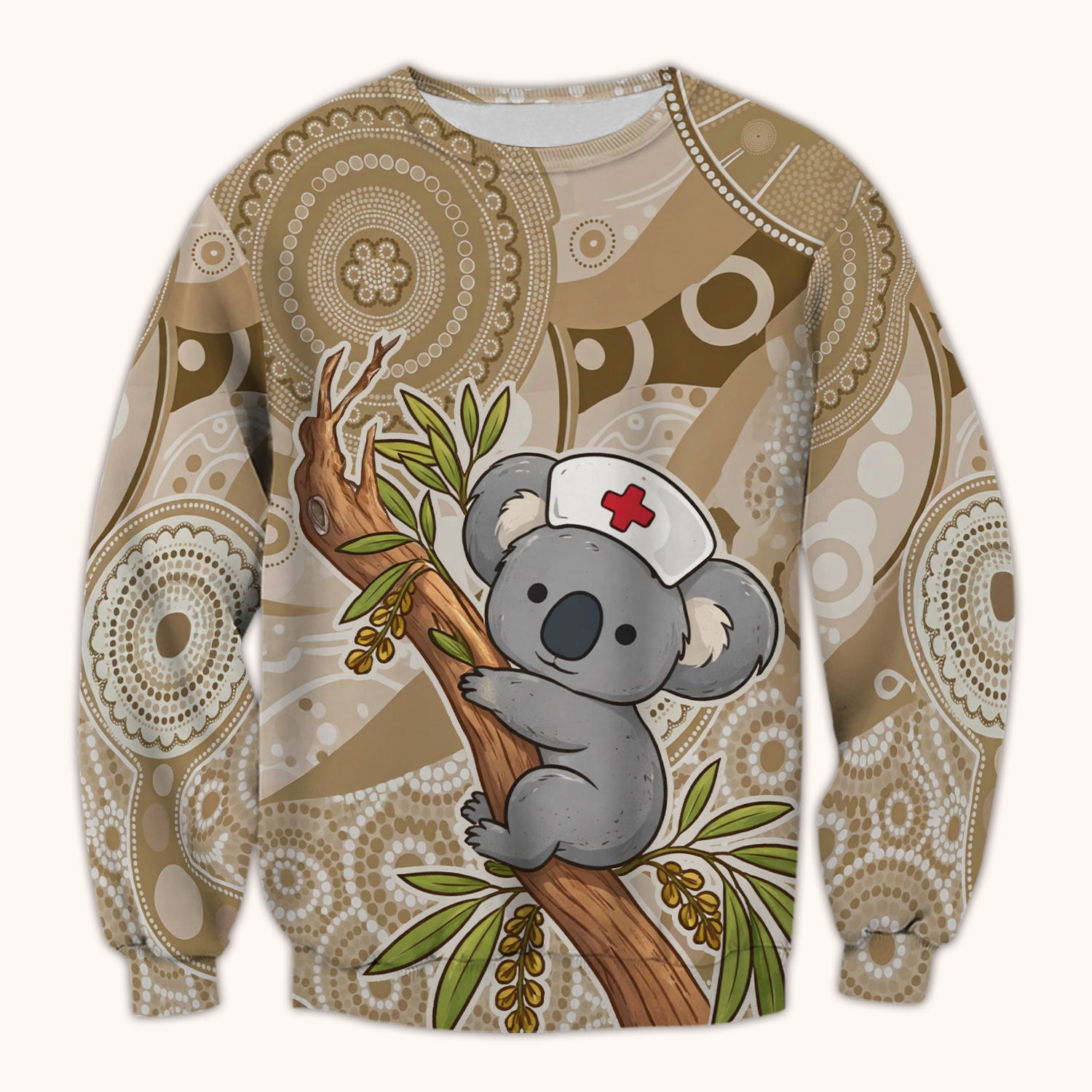 Australian Indigenous Inspired Dot Art Scrub Top, Cute Koala Pattern Nurse Shirt, Comfortable Scrubs For Nursing