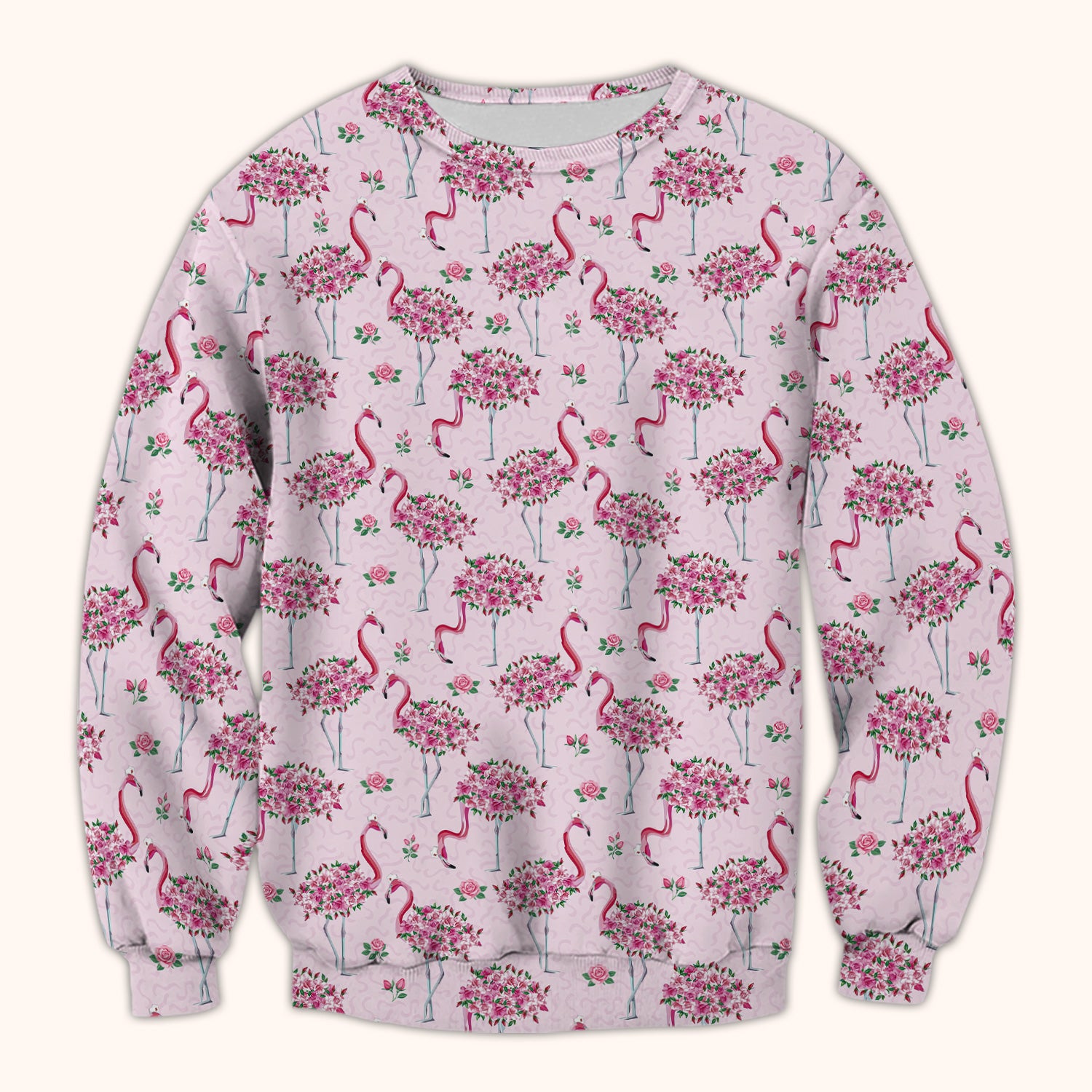 Pink Flamingo Floral Pattern Scrub Top, Comfortable Scrubs for Nurses