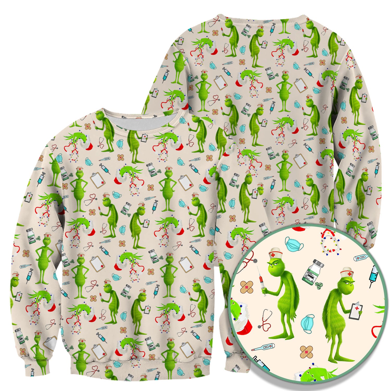 Funny Grinch Nurse Scrub Top Multi Color - Christmas Scrub Shirt for Women - Cute Holiday Nursing Work Shirt with Pockets