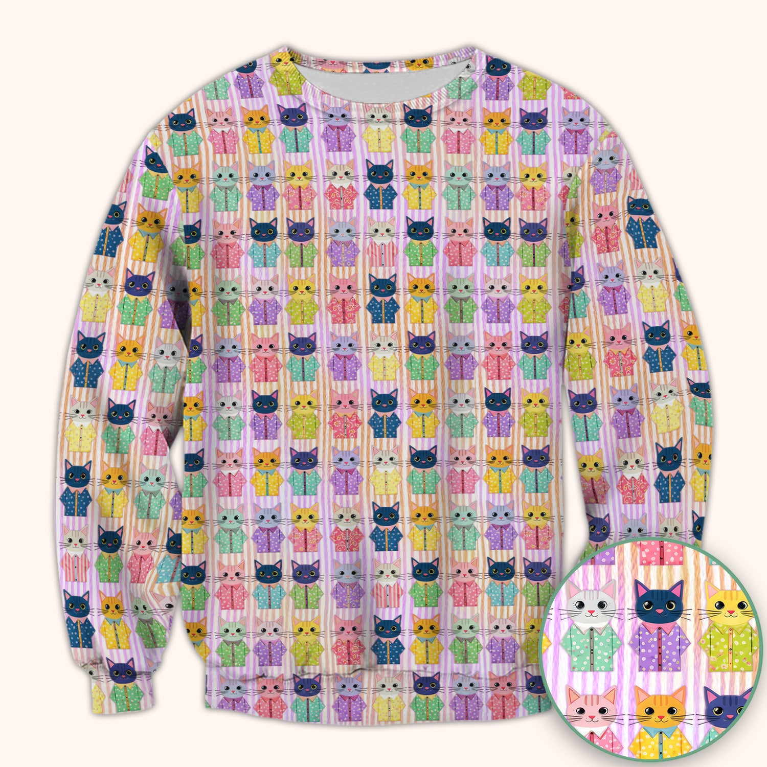 Cute Cat Pajama Pattern Scrub Top, Soft Nursing Workwear Top