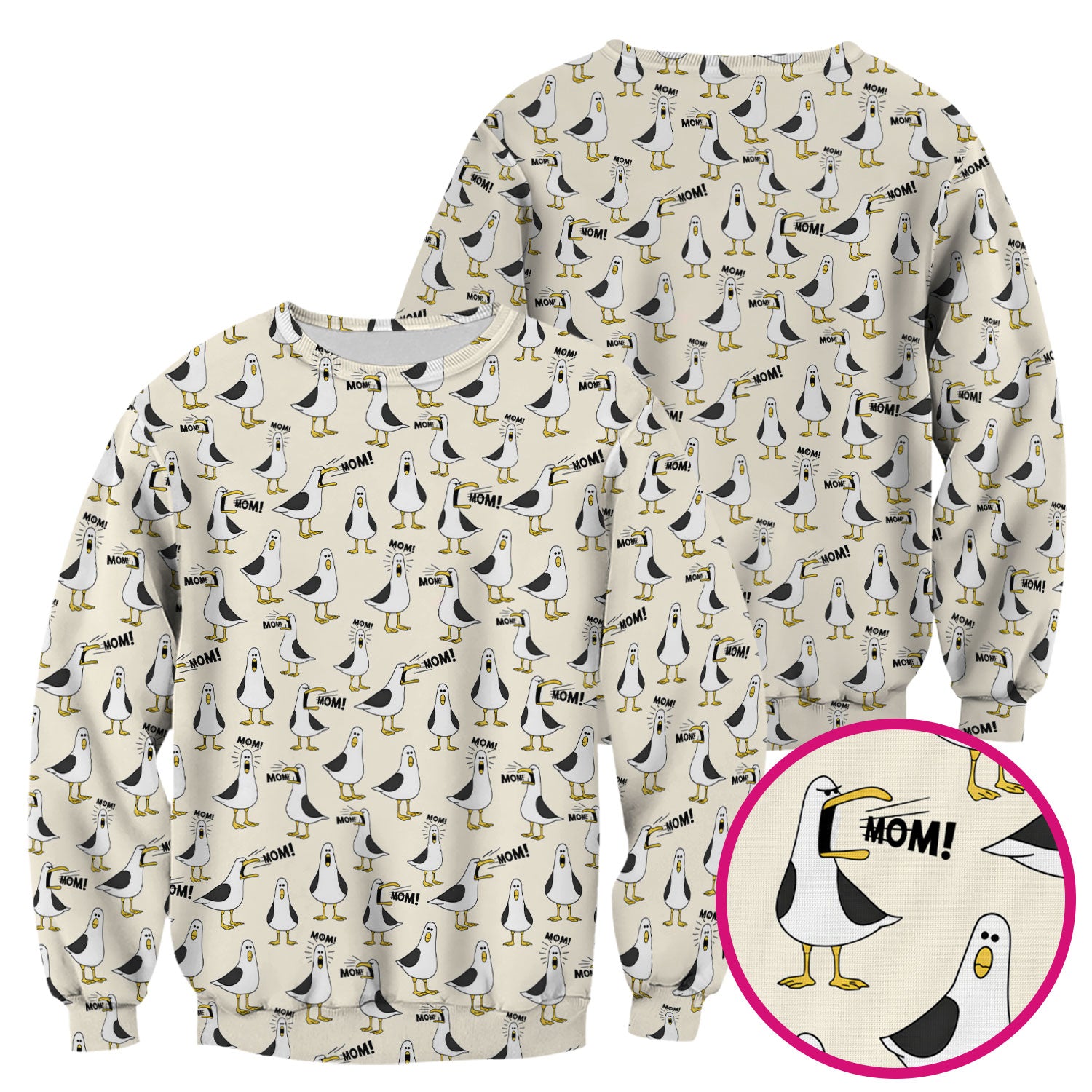 Funny Seagull Mom Seamless Pattern Scrub Top, Comfortable Scrubs for Nurses
