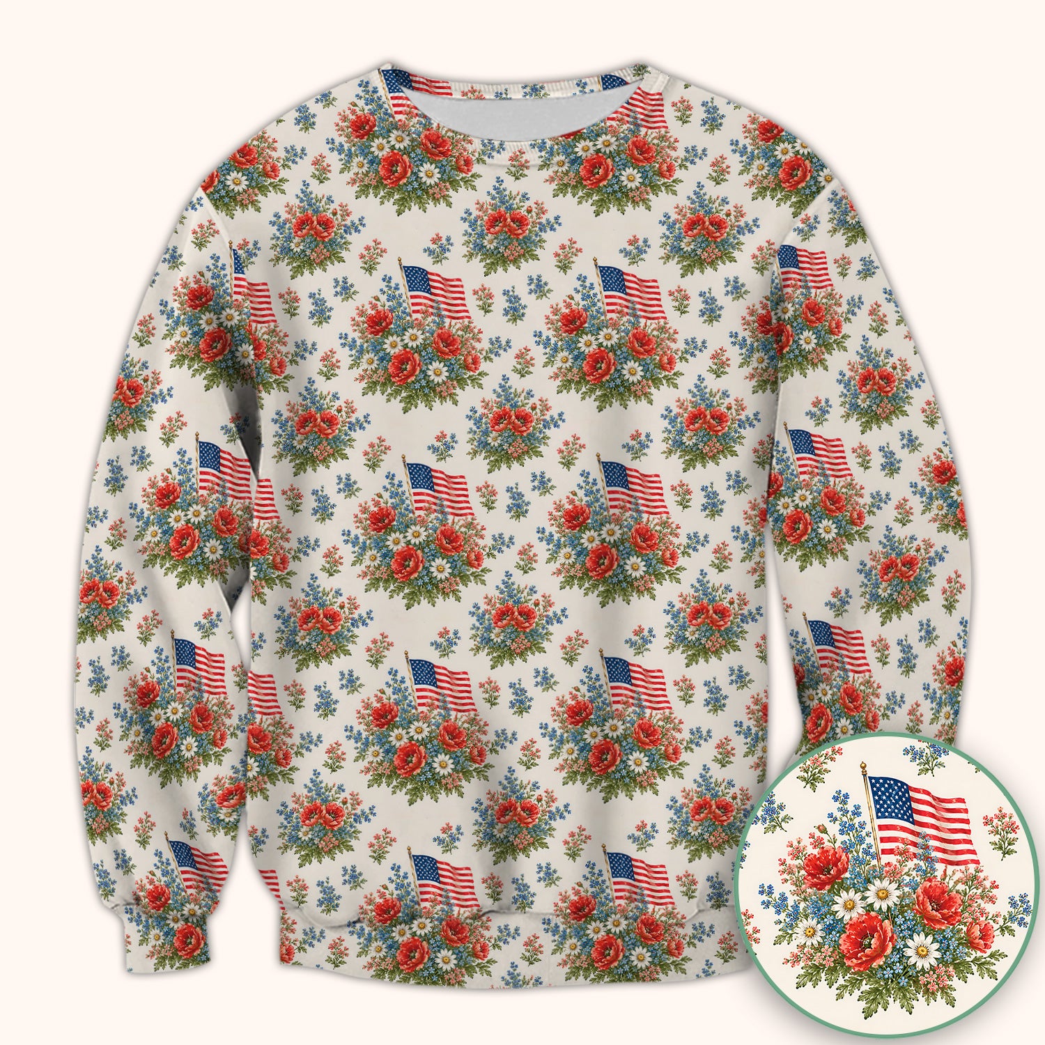 Patriotic Floral With USA Flag Pattern Scrub Top, Comfortable Scrubs for Nurses