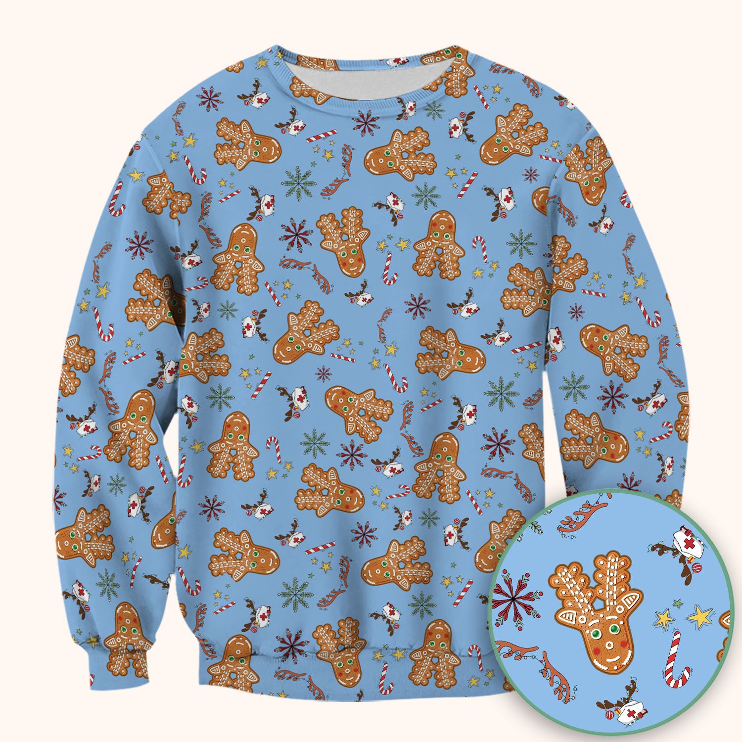 Gingerbread Cookies Reindeer Scrub Top - Funny Christmas Gingerbread Nursing Uniform - Comfortable Scrubs for Nurses