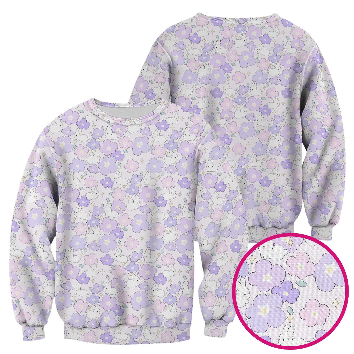 Cute Bunny Floral Pastel Pattern Scrub Top, Breathable Fabrics Nursing Uniform