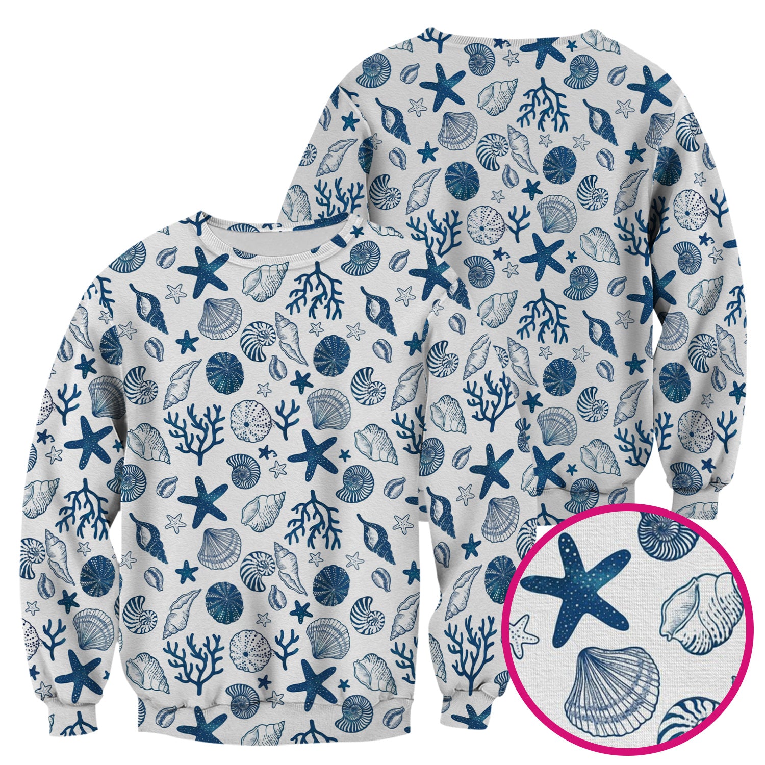 Cute Ocean Shell Starfish Pattern Scrub Top, Comfortable Scrubs for Nurses