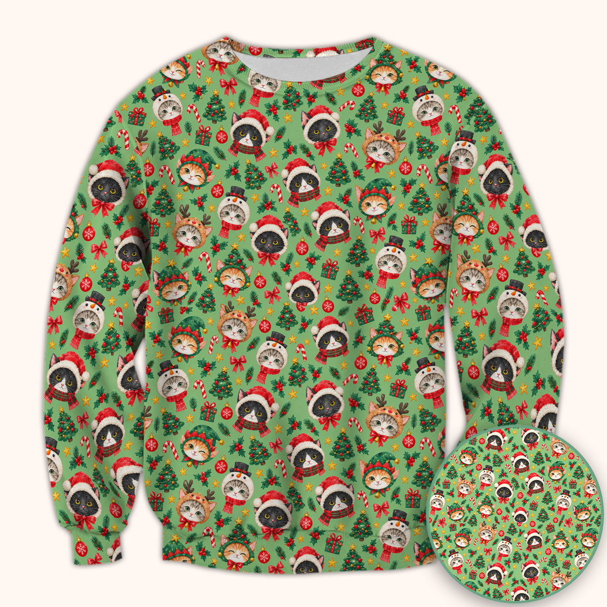 Christmas Cats And Trees Pattern Scrub Top, Comfortable Scrubs for Nurses