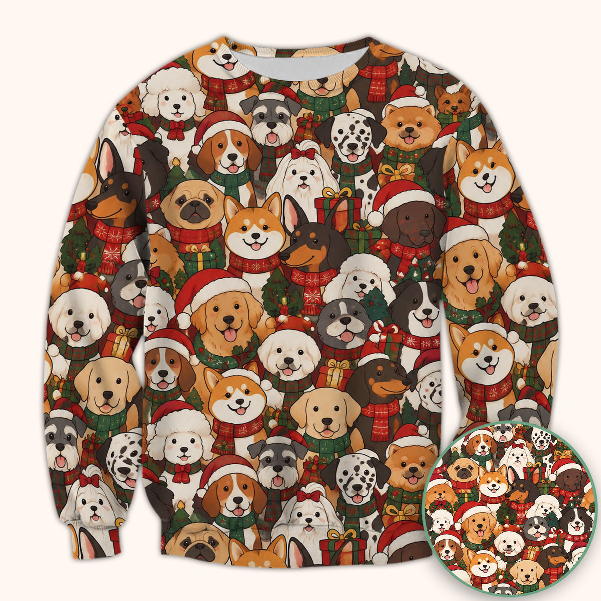 Christmas Dog Breeds Collage Pattern Scrub Top, Comfortable Scrubs for Nurses