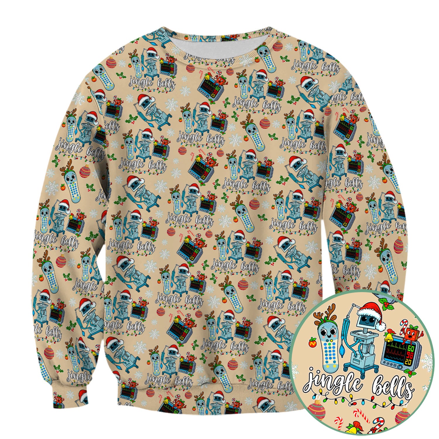 Funny Jingle Bells Holiday Scrub Top - Funny Christmas Scrubs for Nurses - Breathable Fabrics Nursing Uniform