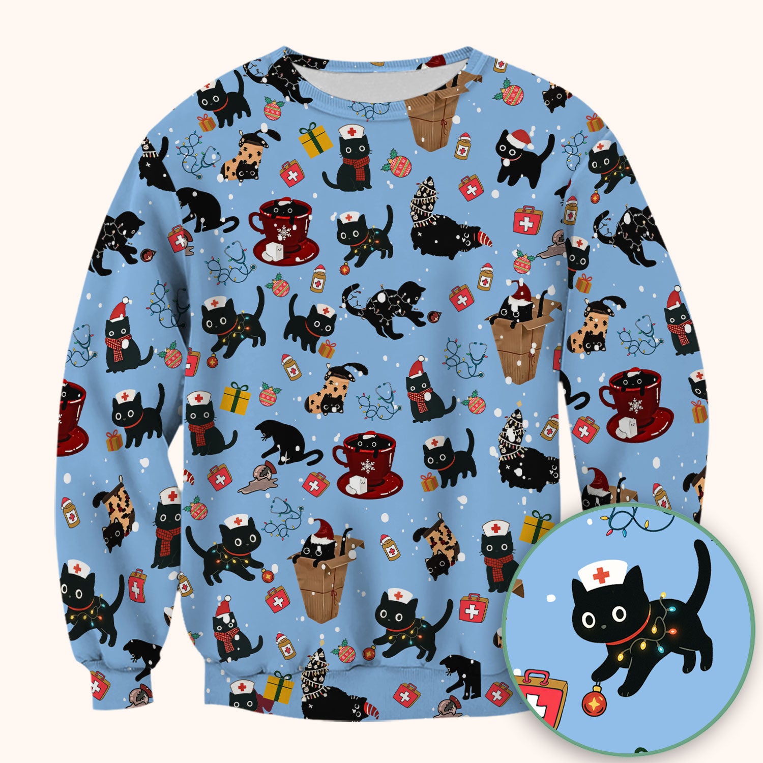 Christmas Cat Scrub Top for Nurse - Funny Black Cats Shirt - Cute Holiday Medical Uniform for Women
