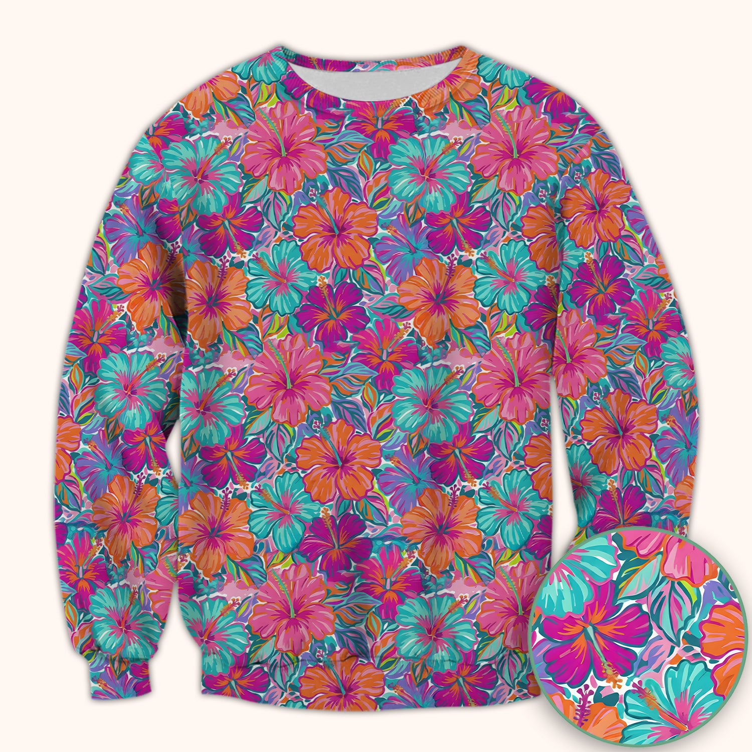 Vibrant Hibiscus Tropical Floral Pattern Scrub Top, Comfortable Scrubs for Nurses
