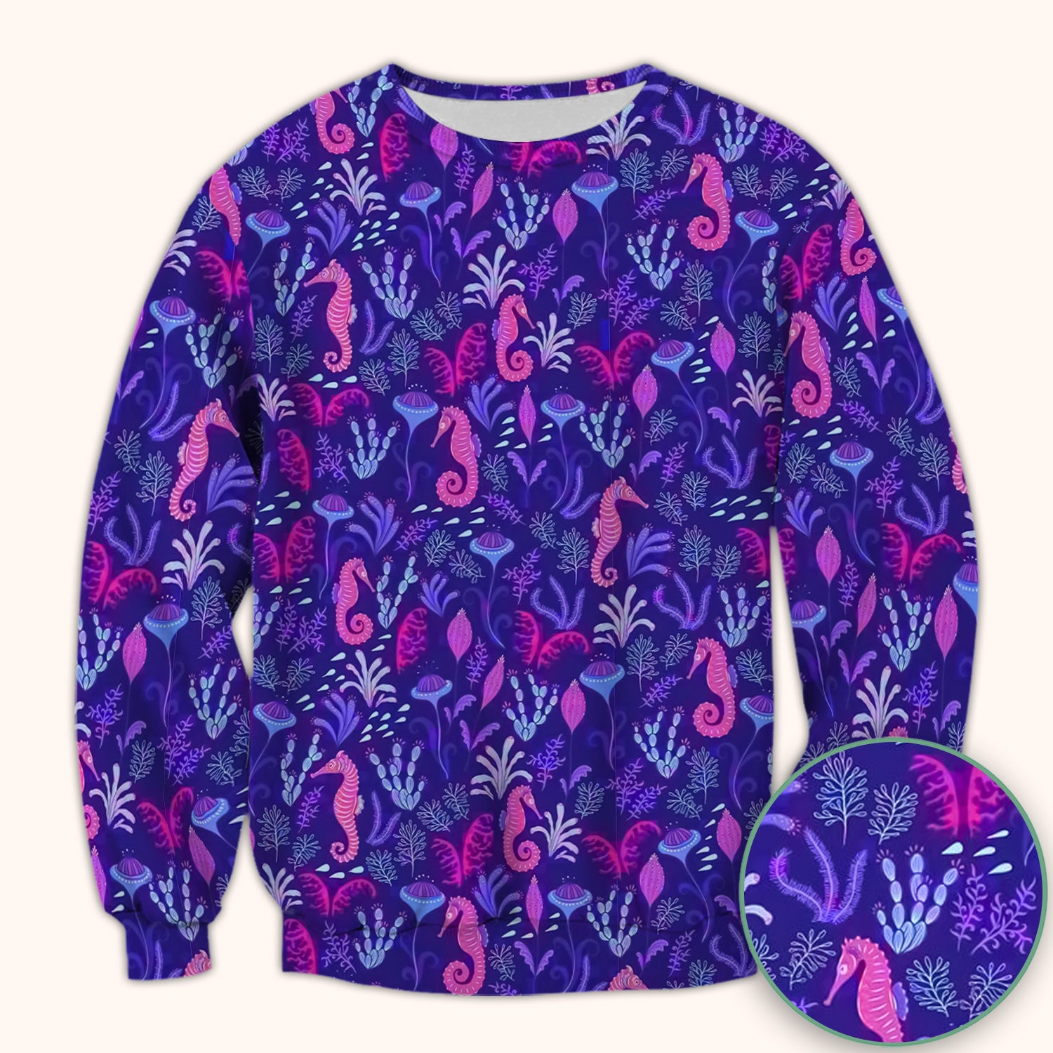 Purple Seahorse Ocean Scrub Top, Comfortable Scrubs for Nurses