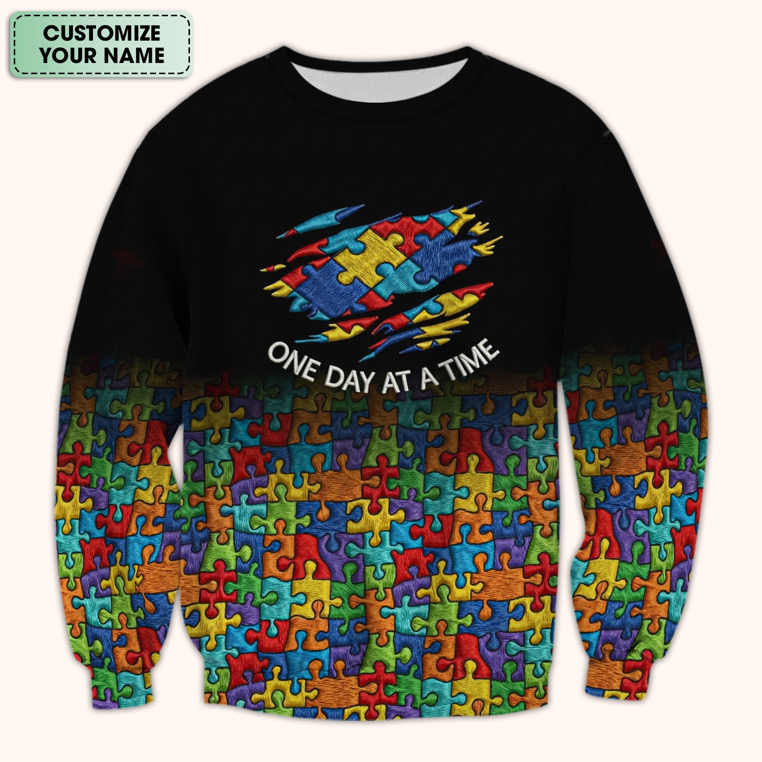 Personalized Autism Puzzle One Day At A Time Scrub Top,  Comfortable Scrubs for Nurses