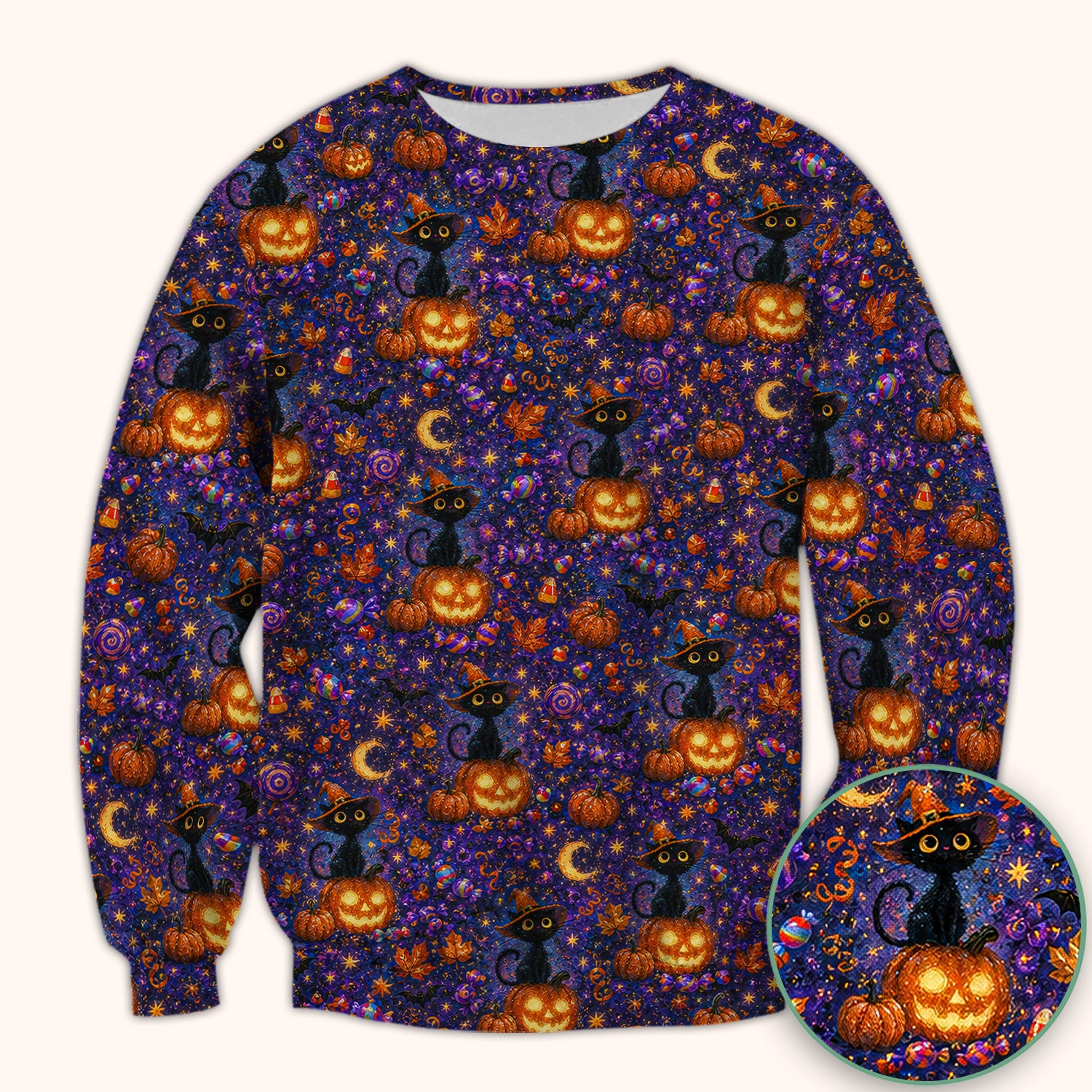 Mystical Halloween Witch Cat Scrub Top, Comfortable Scrubs for Nurses