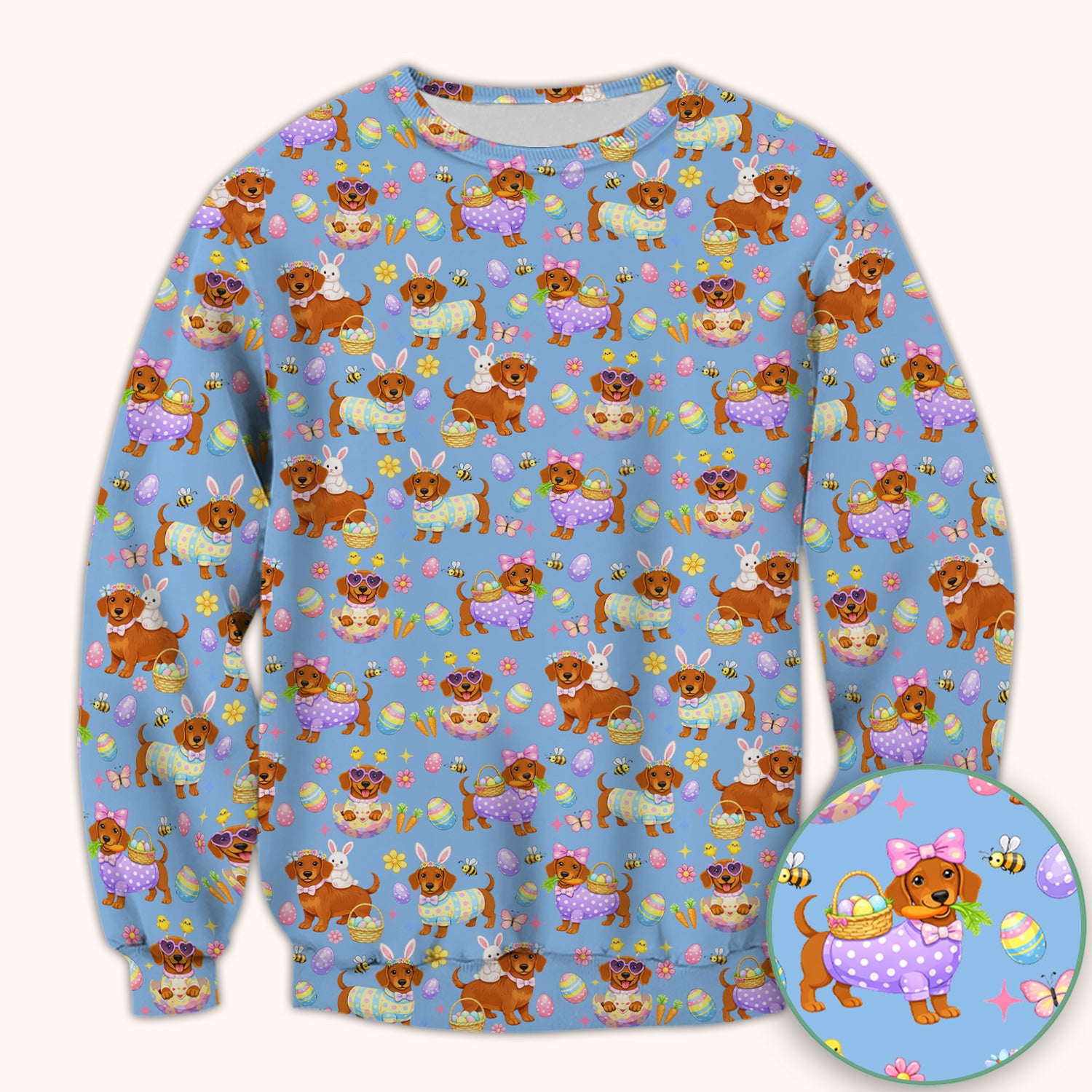 Cute Easter Dachshund Dog Pattern Scrub Top, Breathable Healthcare Uniform Top