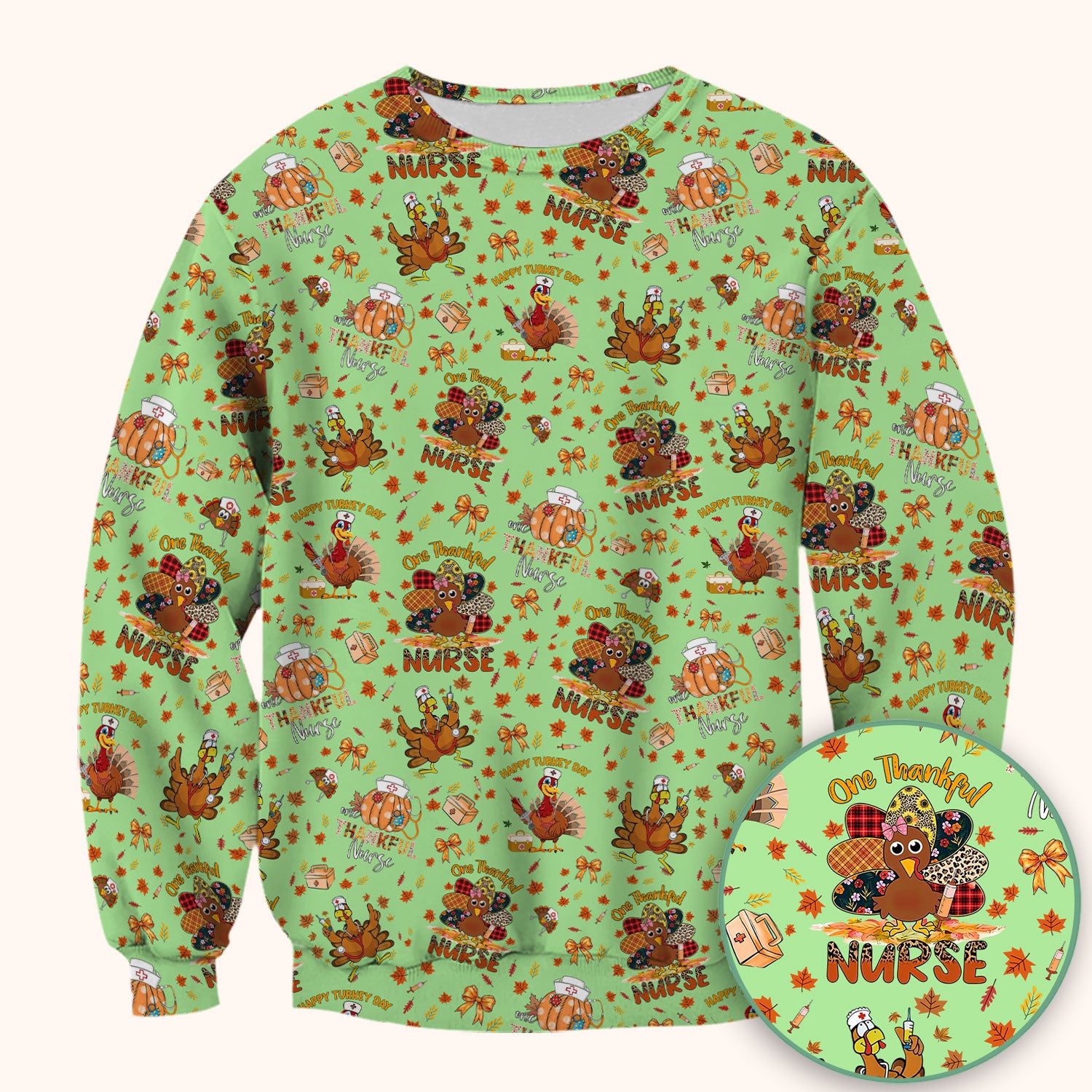 Thanksgiving Nurse Fall Scrub Top for Women - Cute Turkey and Pumpkin Shirt - Autumn Medical Shirt Gift for RN CNA LPN Doctor
