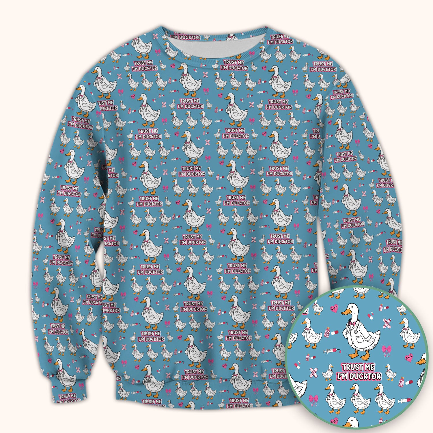 Trust Me I'm Ducktor Scrub Top, Funny Duck Pattern Scrub Shirt, Breathable Fabrics Nursing Uniform For Women