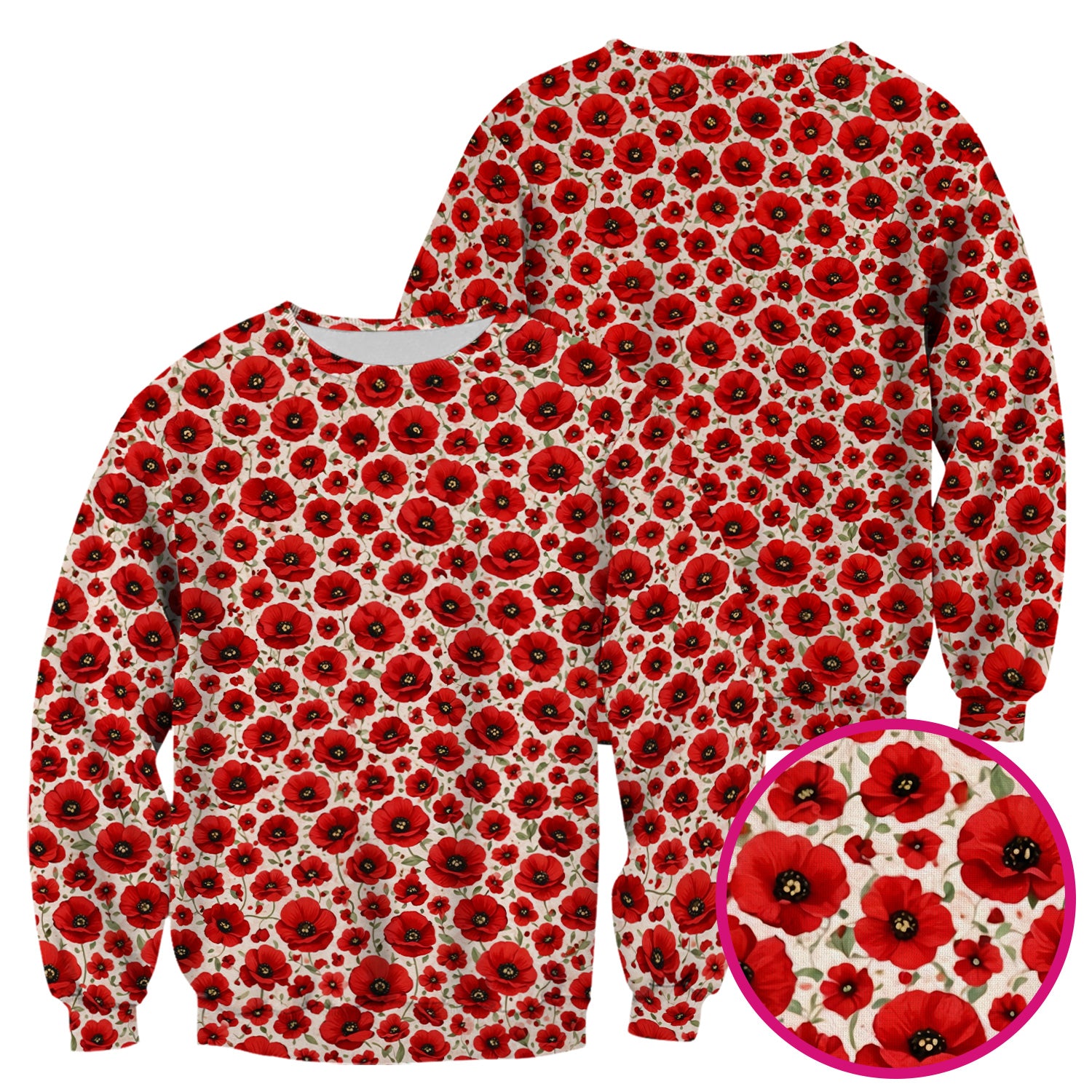 Pretty Red Poppy Flower Garden Pattern Scrub Top, Comfortable Scrubs for Nurses