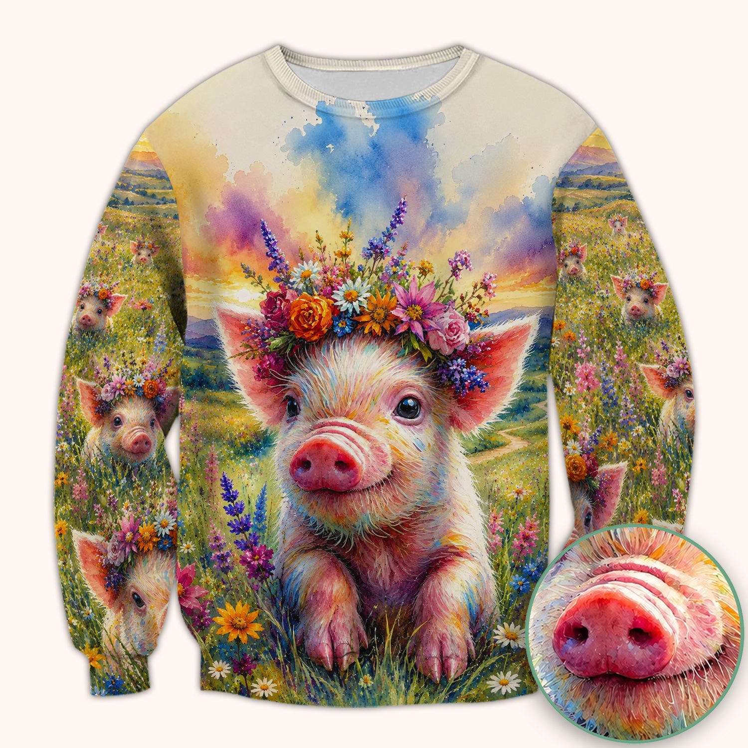 Cute Floral Piglet Pediatric Pattern Scrub Top, Comfortable Scrubs for Nurses