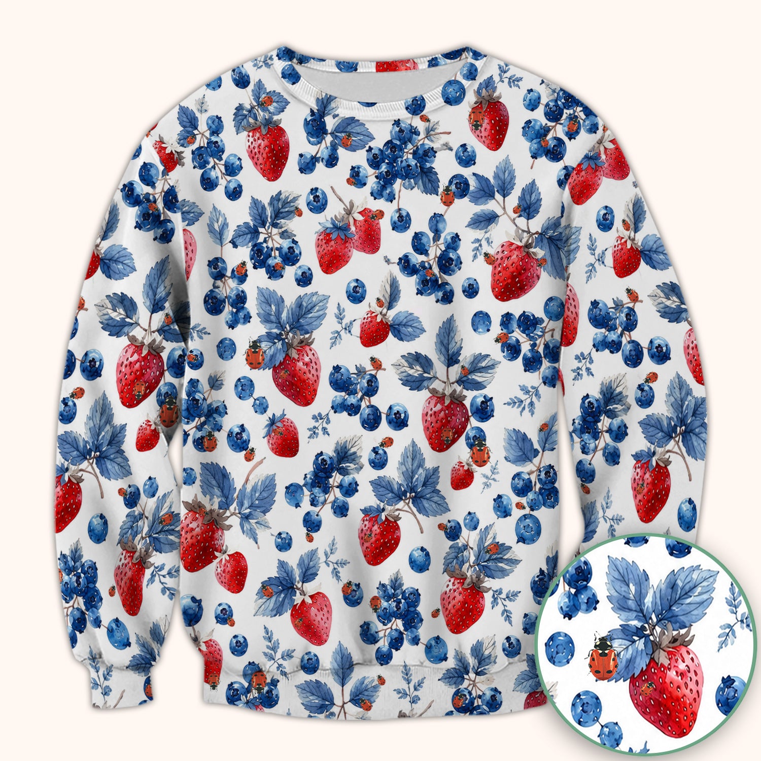 Cute Strawberry Blueberry Ladybug Pattern Scrub Top, Comfortable Scrubs for Nurses