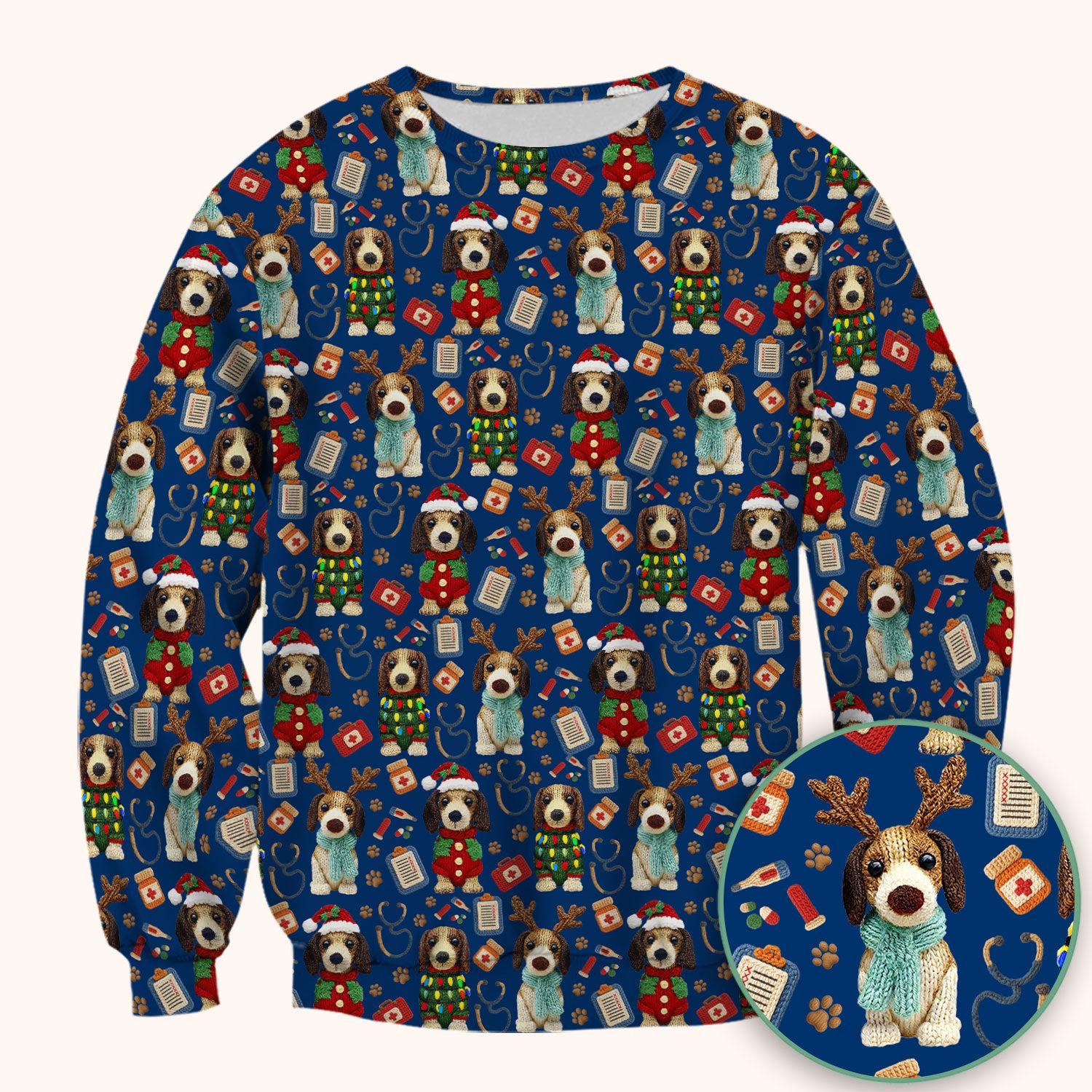 Christmas Doxie Scrubs for Women - Cute Dachshund Christmas Scrub Top for Nurses - Funny Medical Uniform Gift