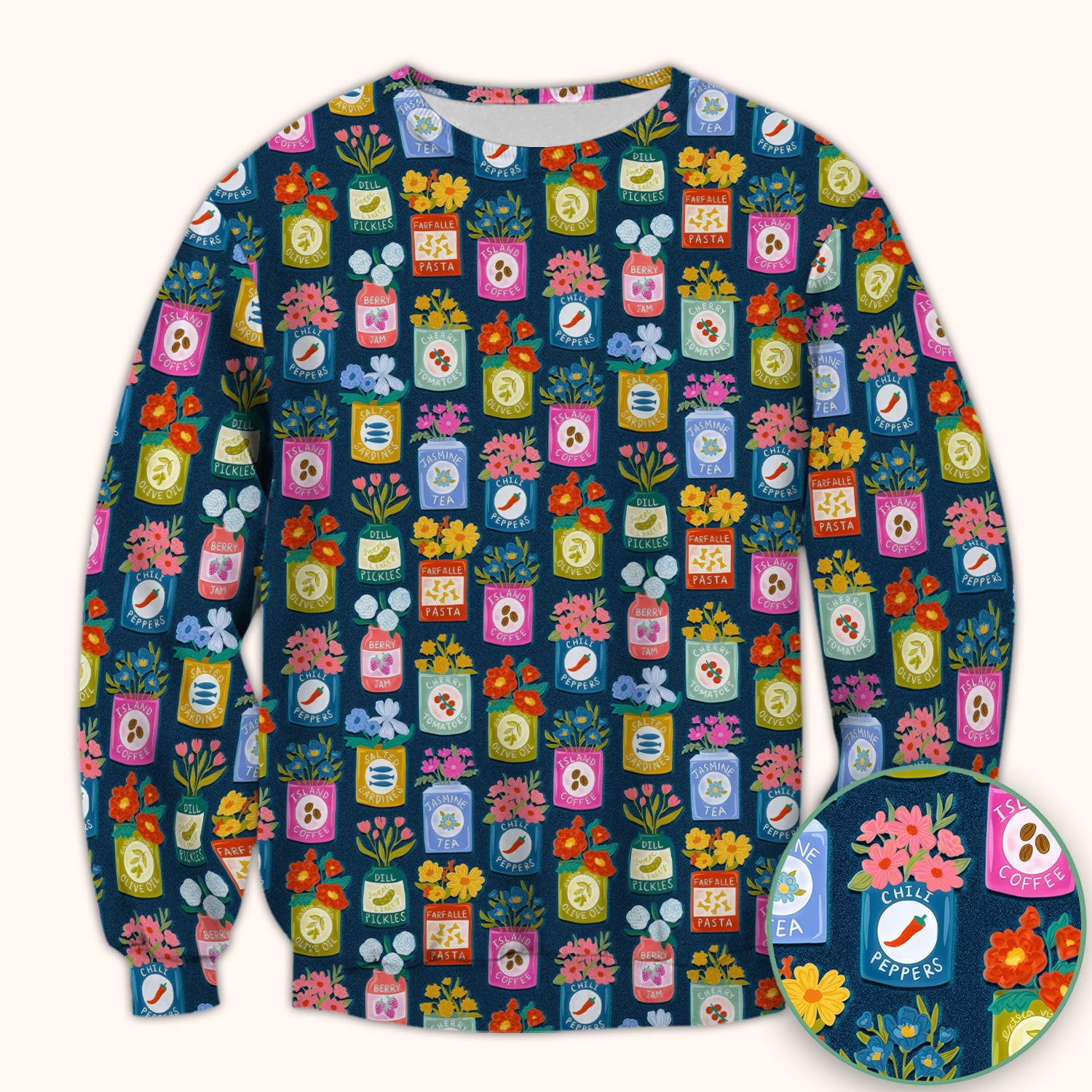 Colorful Pantry Jars Flowers Pattern Scrubs Top, Comfortable Scrubs for Nurses
