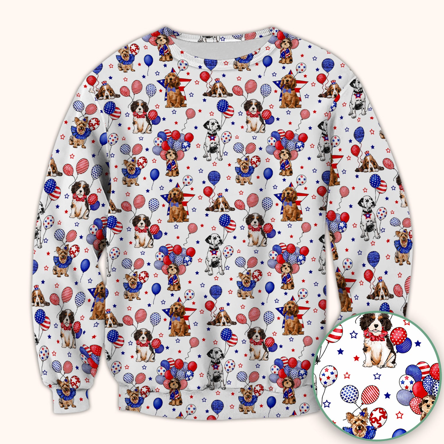 Patriotic Dogs With USA Flag Balloons Pattern Scrub Top, Comfortable Scrubs for Nurses