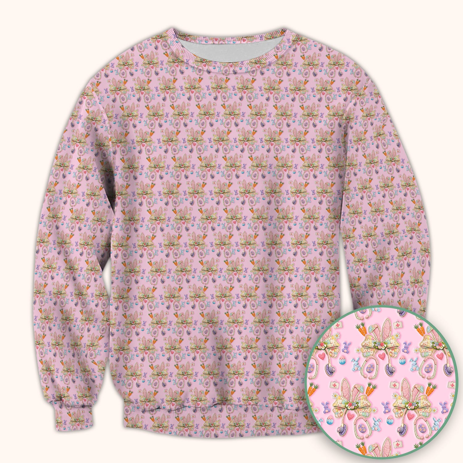 Easter Bunny Stethoscope Pastel Print Scrub Top, Comfortable Scrubs for Nurses
