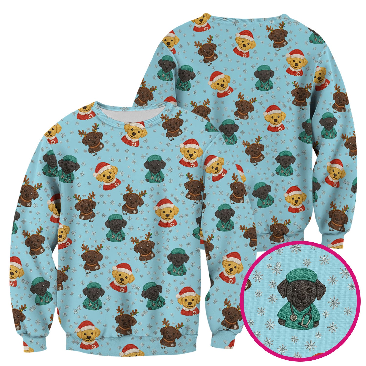 Christmas Dog Pattern Scrub Top, Cute Puppy Nurse Scrub Shirt, Holiday Nursing Uniform