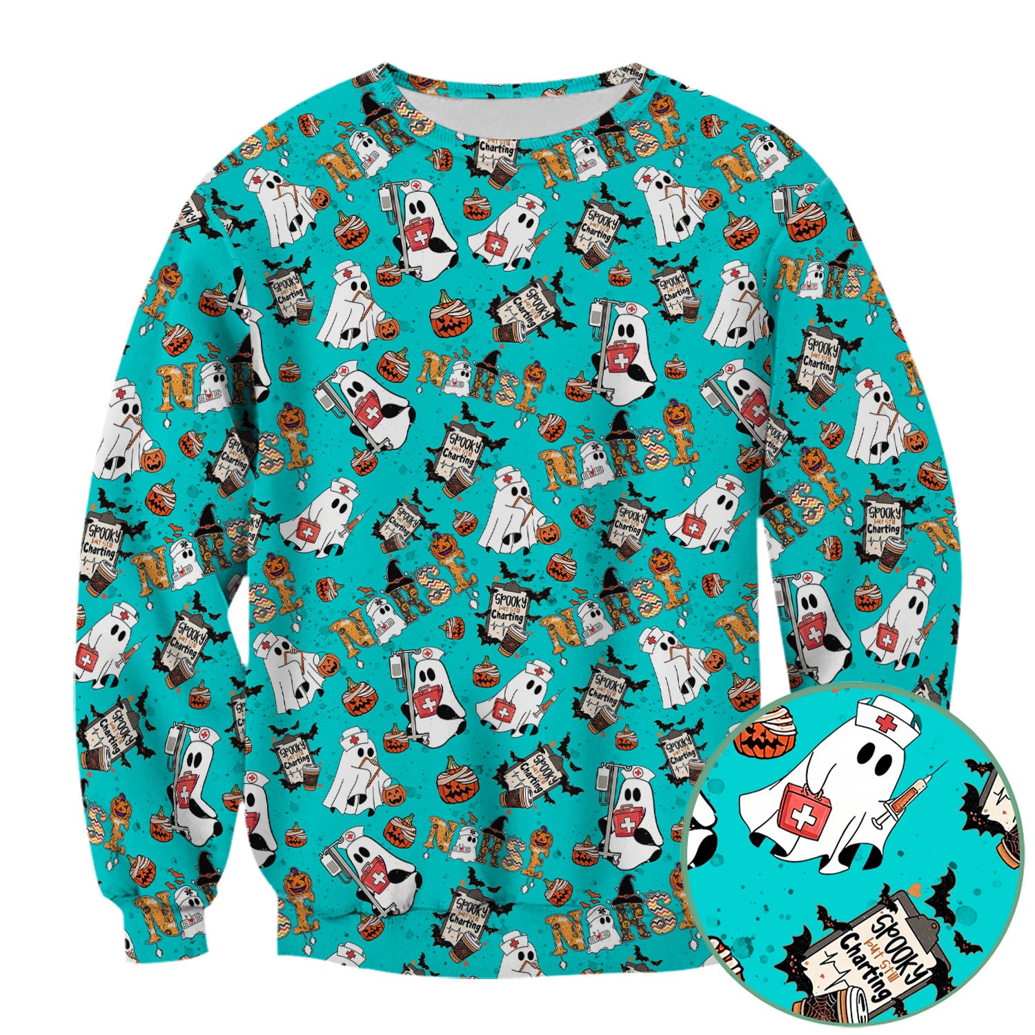 Spooky But Still Charting Halloween Scrub Top - Comfortable Scrubs for Nurses - Funny Boo Pumpkin Nursing Uniform
