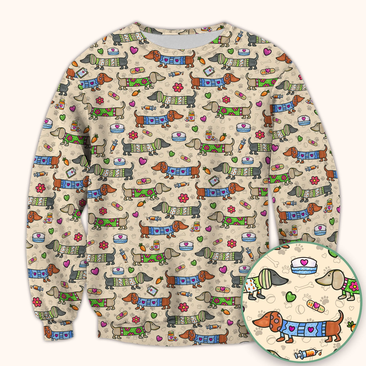 Cute Dachshund Nurse Scrub Top, Funny Wiener Dog Nursing Shirt, Breathable Fabrics Nursing Uniform