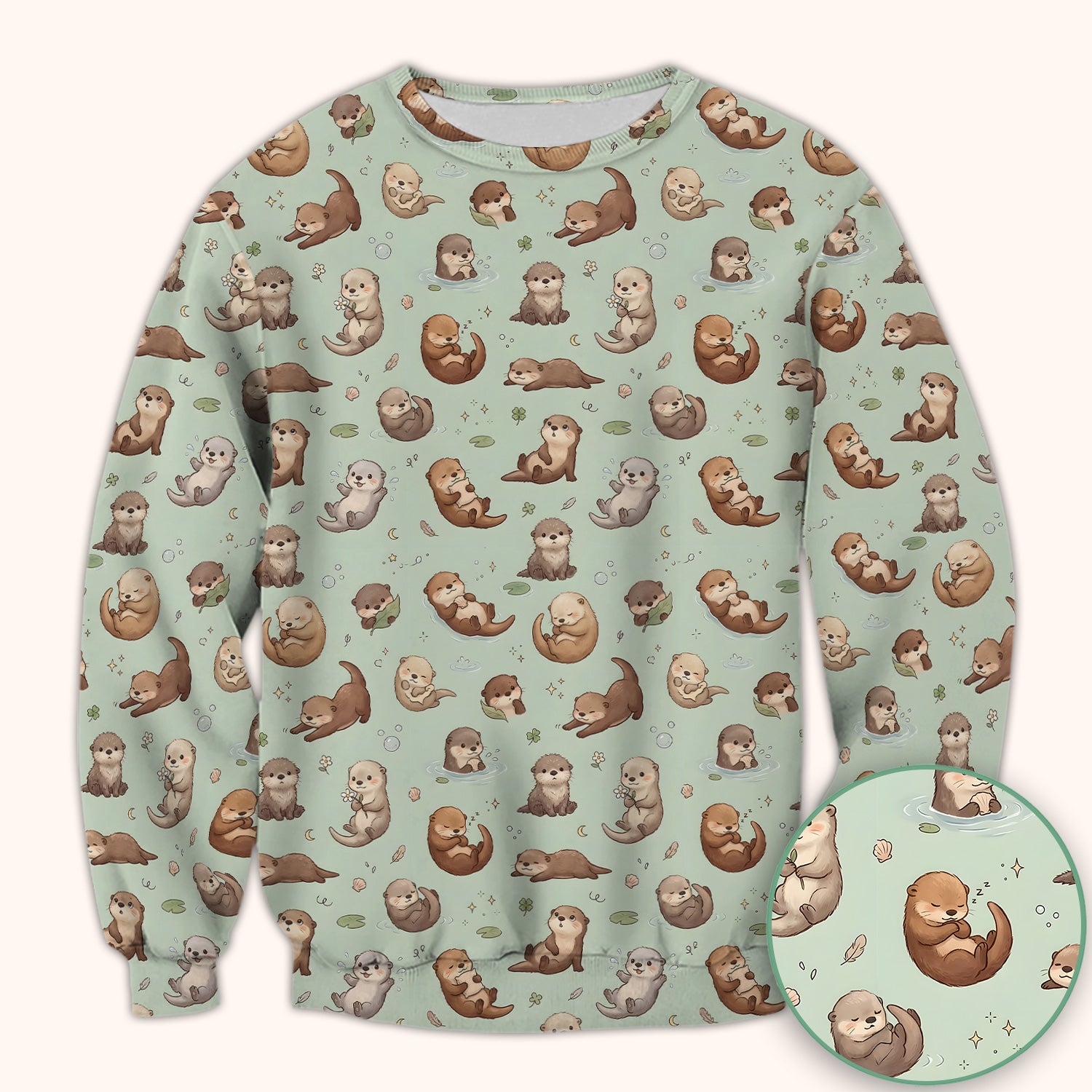 Cute Otter Pattern Scrub Top, Comfortable Scrubs for Nurses