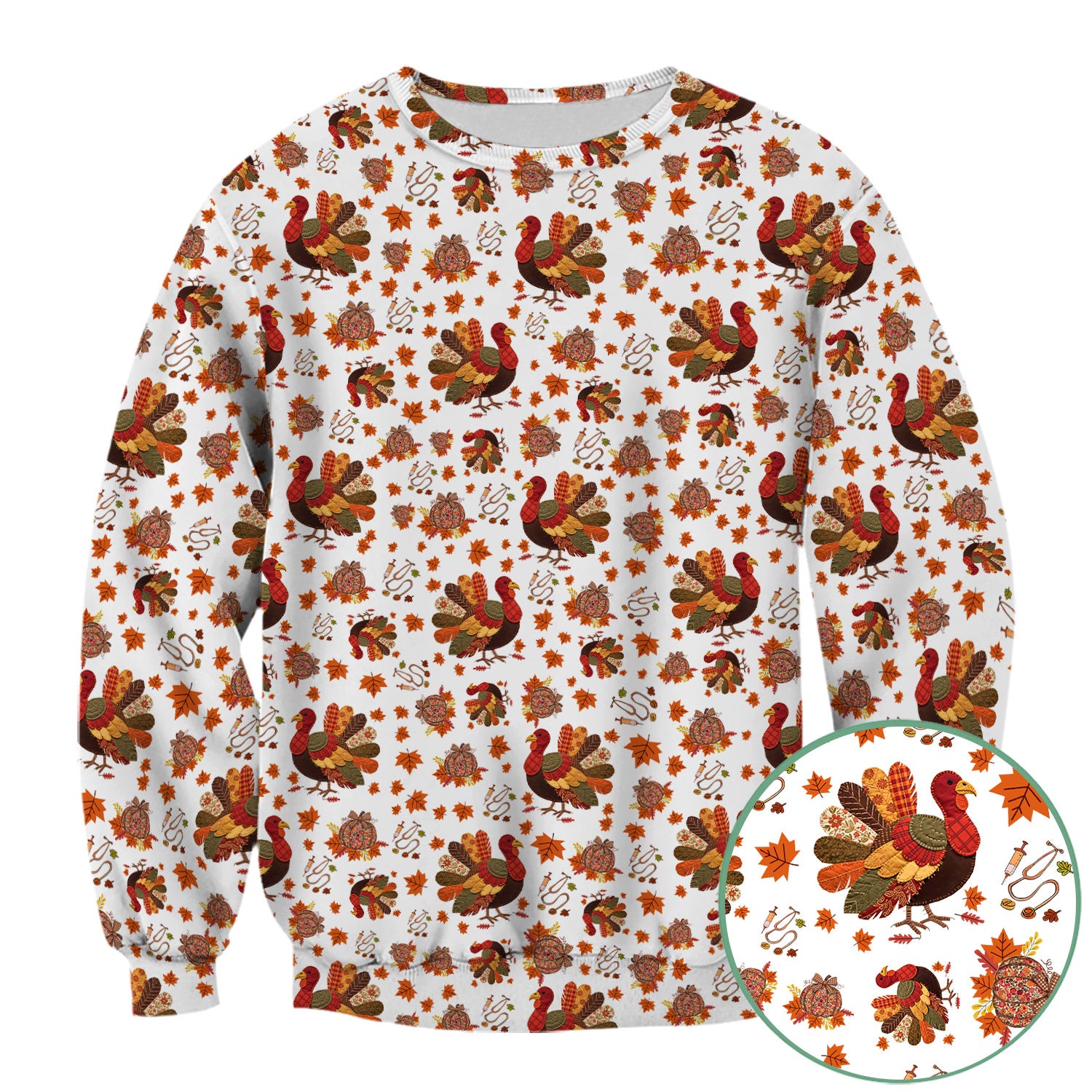 Fall Leaves Thanksgiving Scrubs for Nurses - Comfortable Scrub Tops - Turkey Nursing Uniform Gift for Women