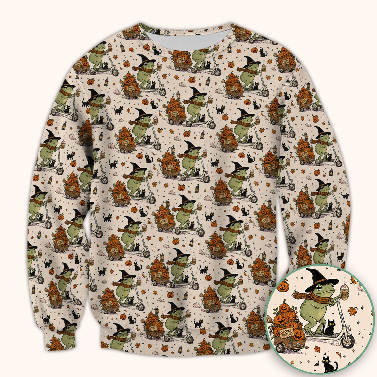 Cute Halloween Witch Frog And Pumpkins Scrub Top, Comfortable Scrubs for Nurses