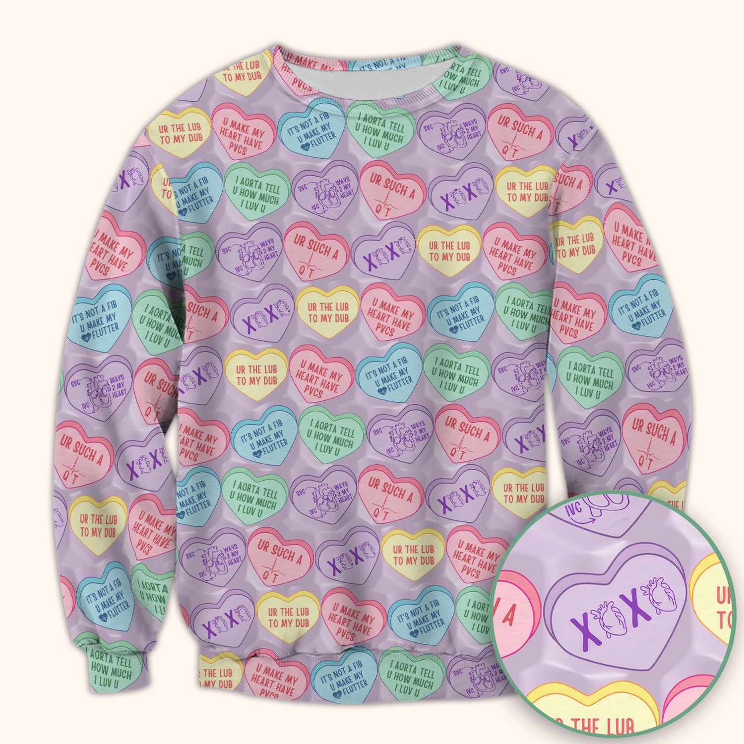 Medical Candy Heart Valentine Pattern Scrub Top, Fun Medical Pattern, Comfortable Scrubs for Nurses