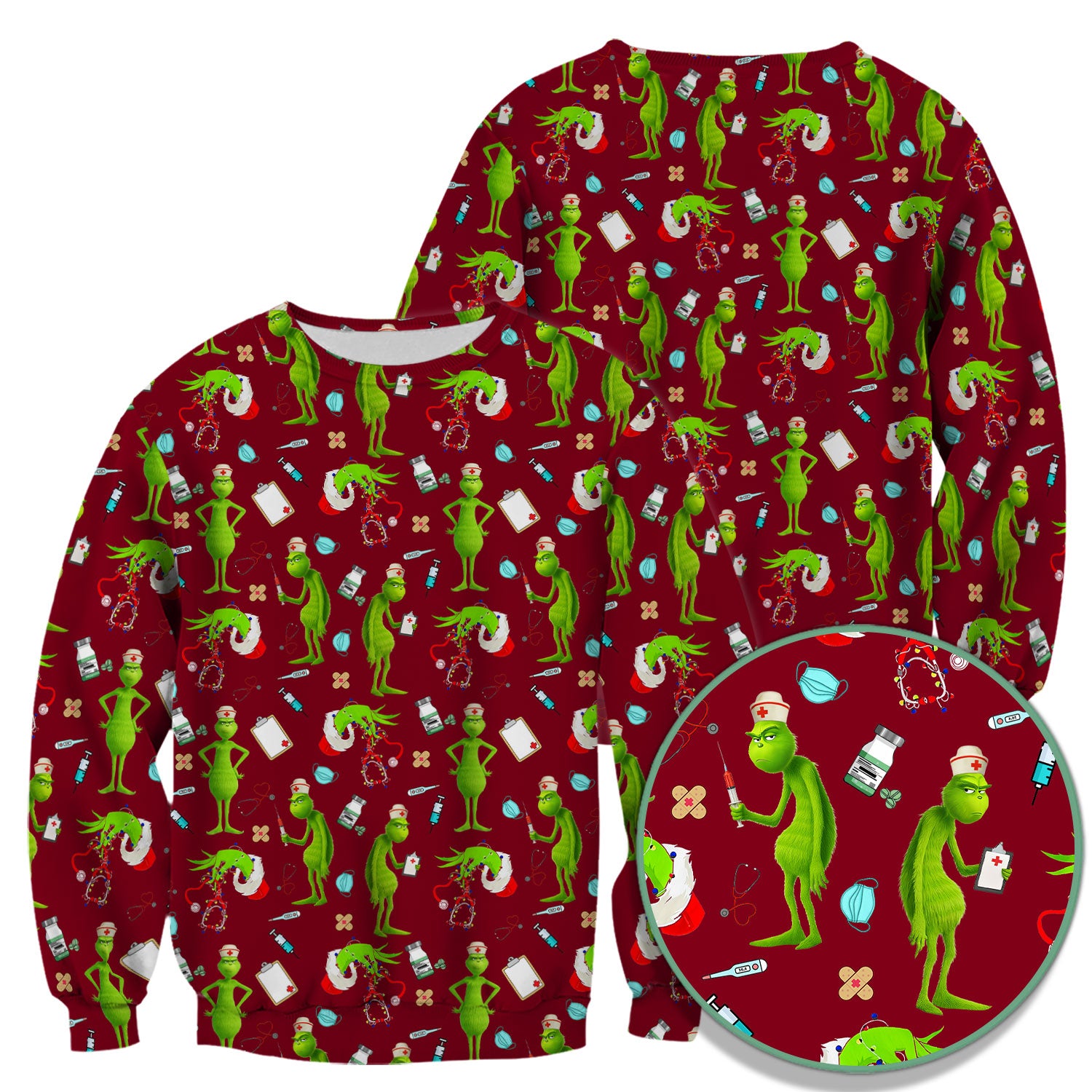 Custom Grinch Nurse Scrub Top - Funny Christmas Scrub Shirt Multi Color - Cute Holiday Nursing Workwear with Pockets