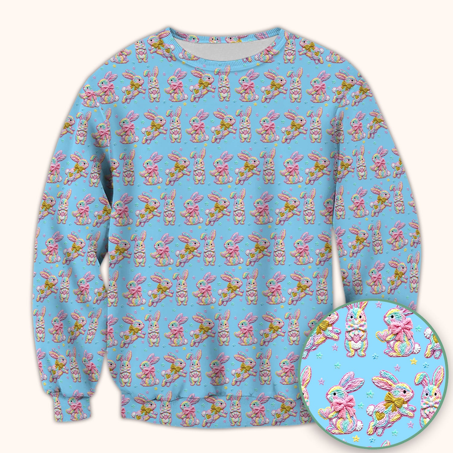 Cartoon Bunny All Over Print Scrub Top, Comfortable Scrubs for Nurses, Easter